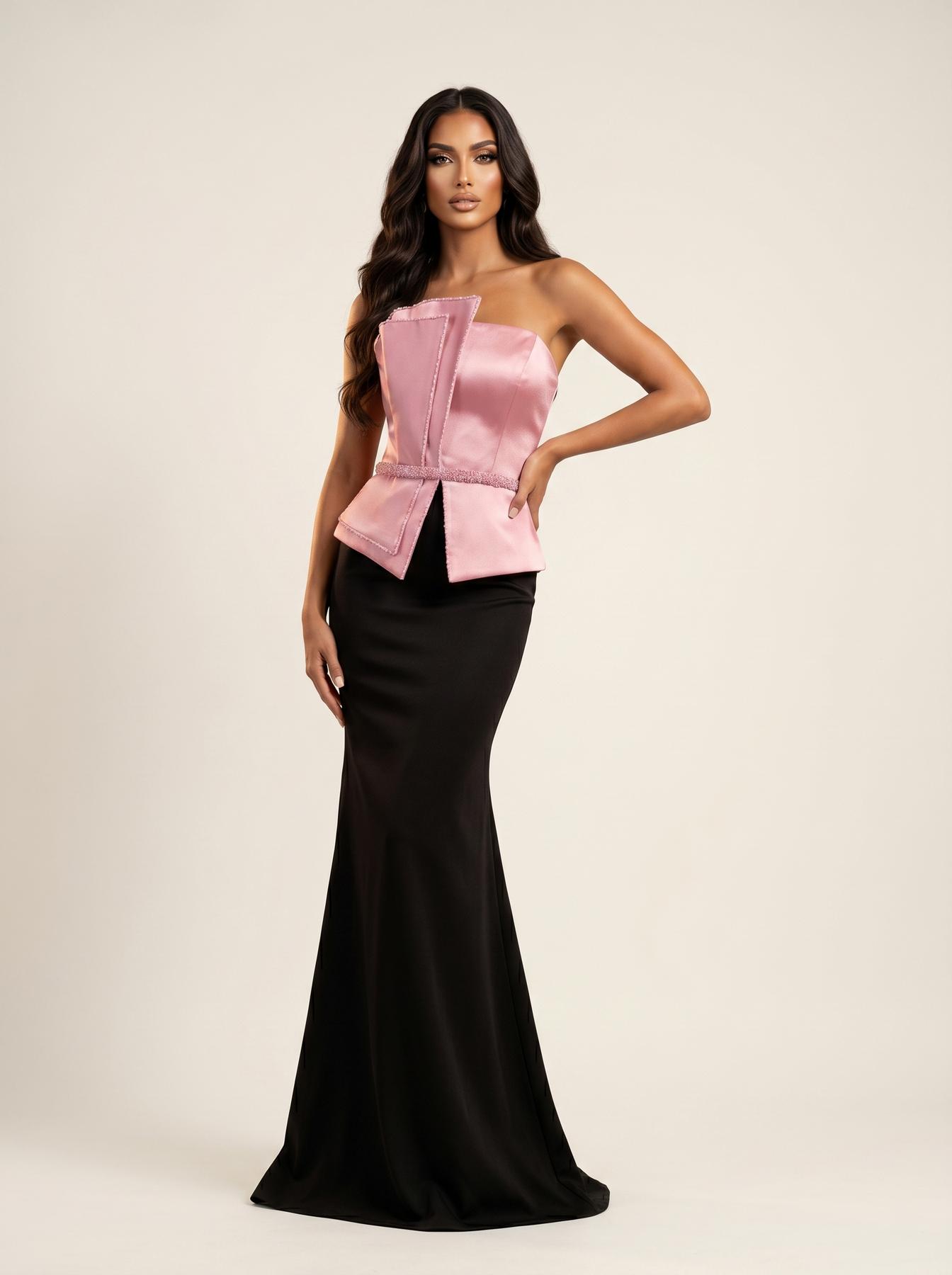 Strapless Straight Neck Floor-Length Satin Formal Mermaid Modessa Couture 26716