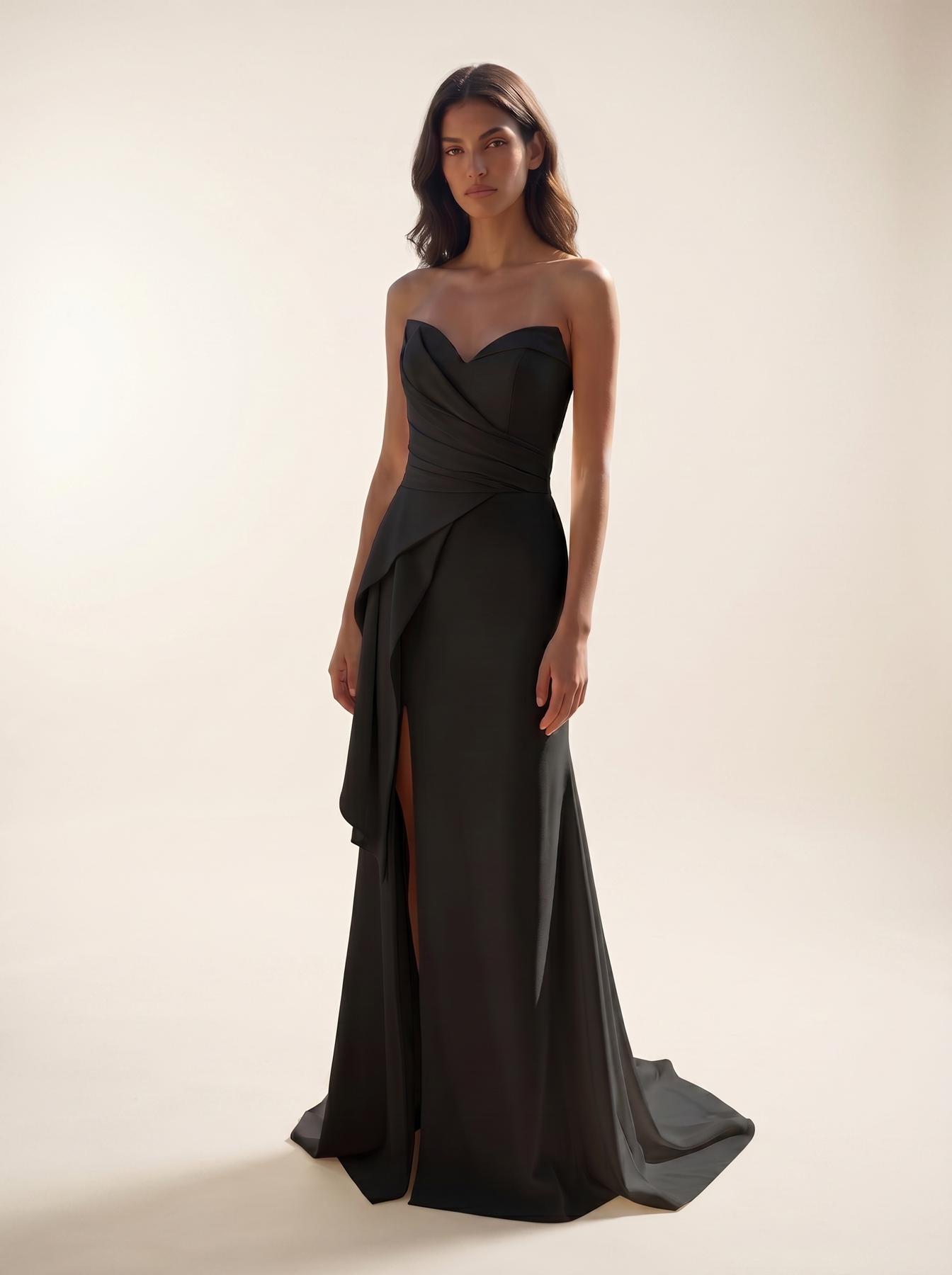 Strapless Curved Neck Floor-Length Satin Formal Sheath/Column Modessa Couture 26718