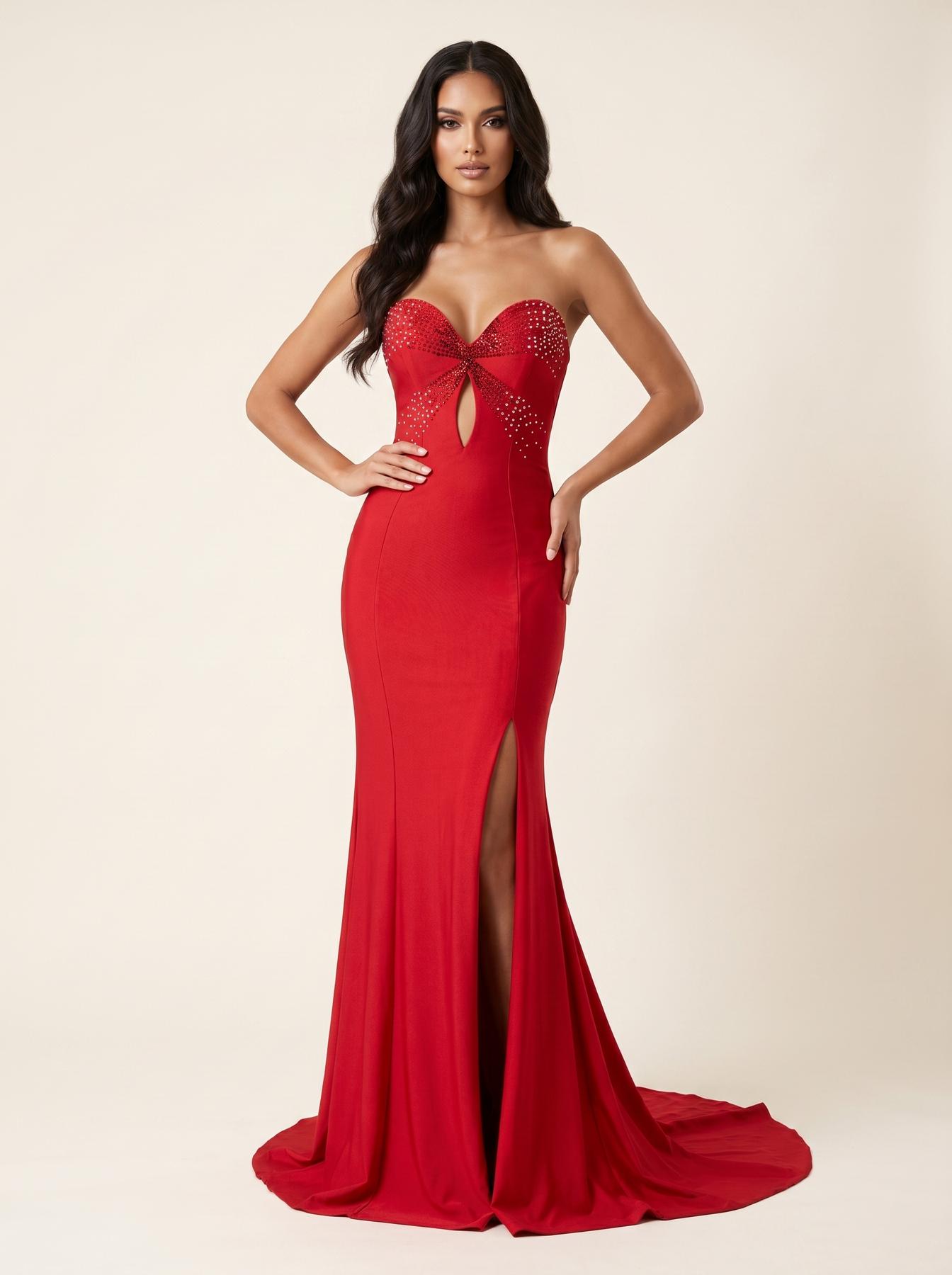 Strapless Curved Neck Floor-Length Jersey Formal Mermaid/Trumpet Modessa Couture 26719