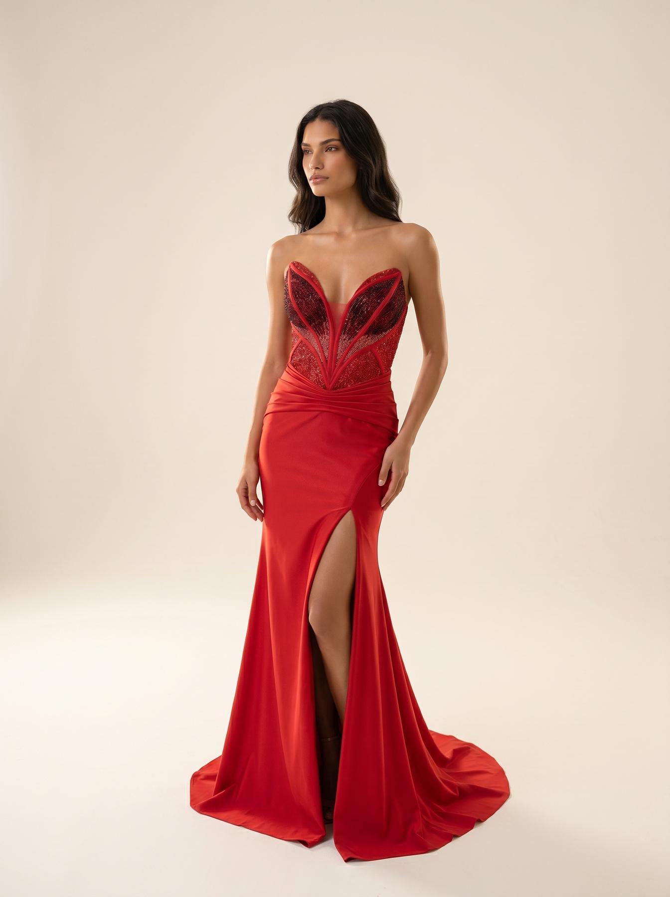 Strapless Curved Neck Floor-Length Satin Formal Mermaid/Trumpet Modessa Couture 26721