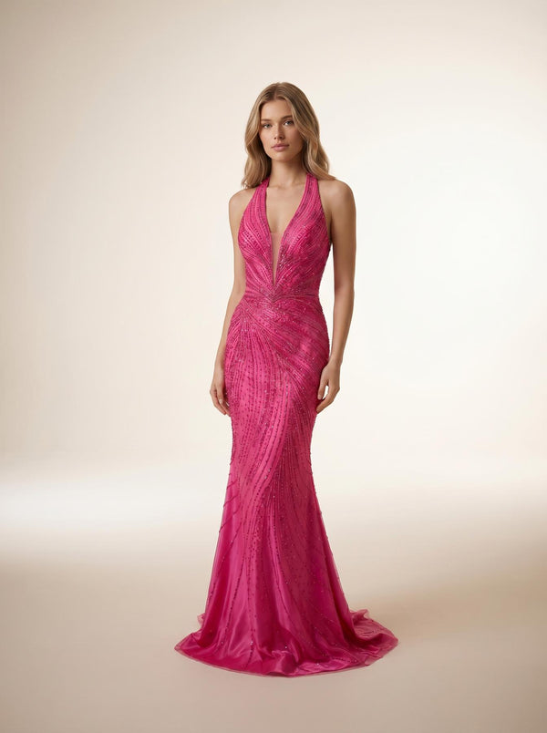 Halter Floor-Length Satin Prom Mermaid Trumpet Modessa Couture 26723