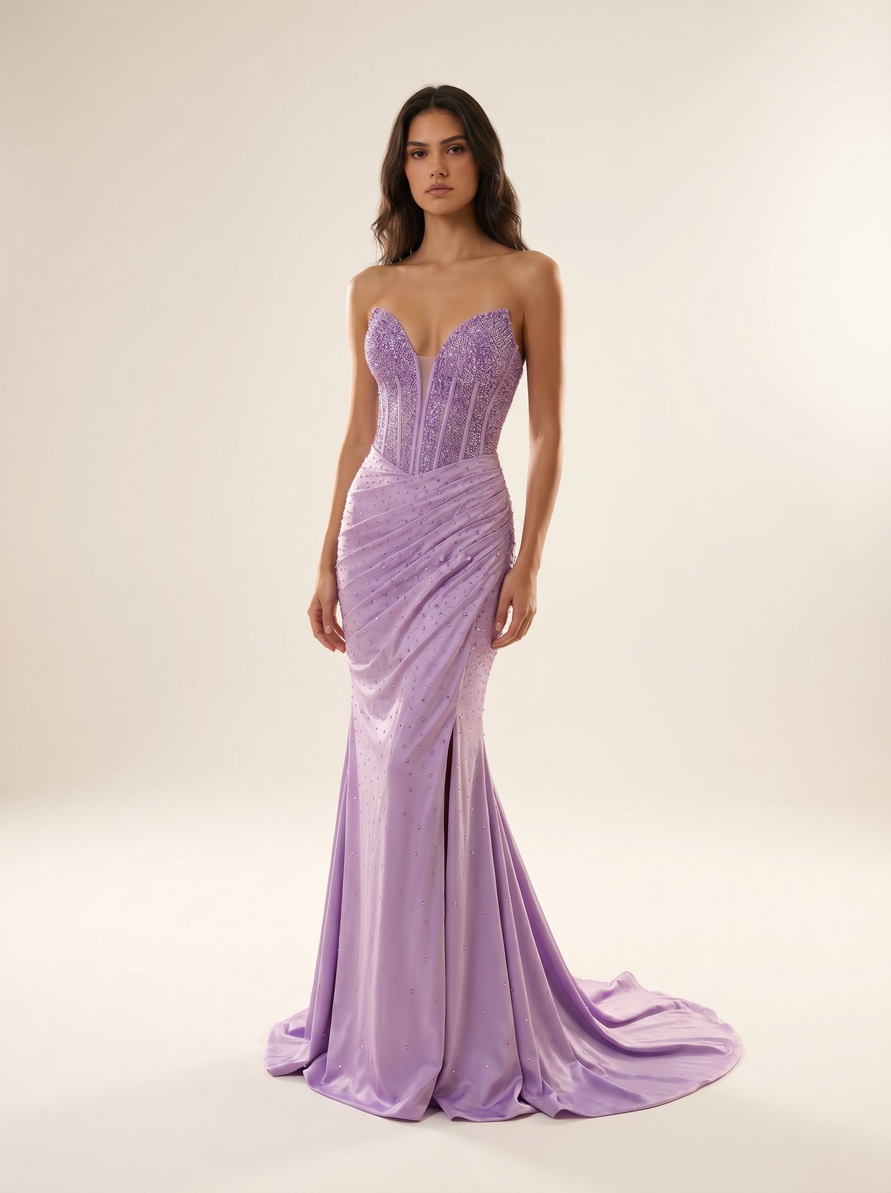 Strapless Sweetheart Corset Floor-Length Slit Formal Mermaid Modessa Couture 26725