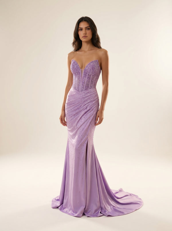Strapless Sweetheart Corset Floor-Length Slit Formal Mermaid Modessa Couture 26725