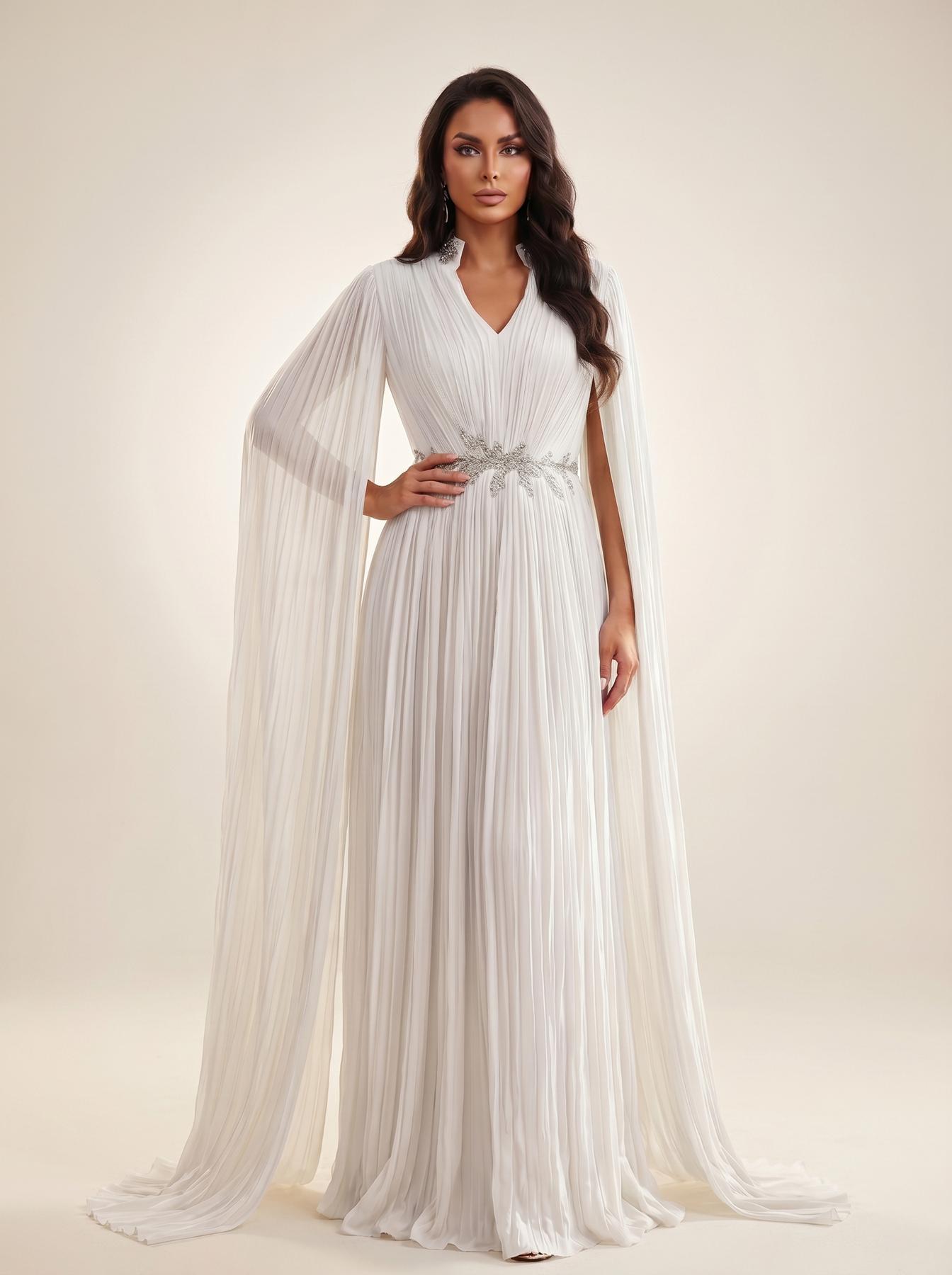 V-Neck Floor-Length Chiffon Wedding Dress A-Line Modessa Couture 26736