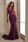 Formal Dresses Pleated Long Formal Mermaid Floral Evening Dress Aubergine
