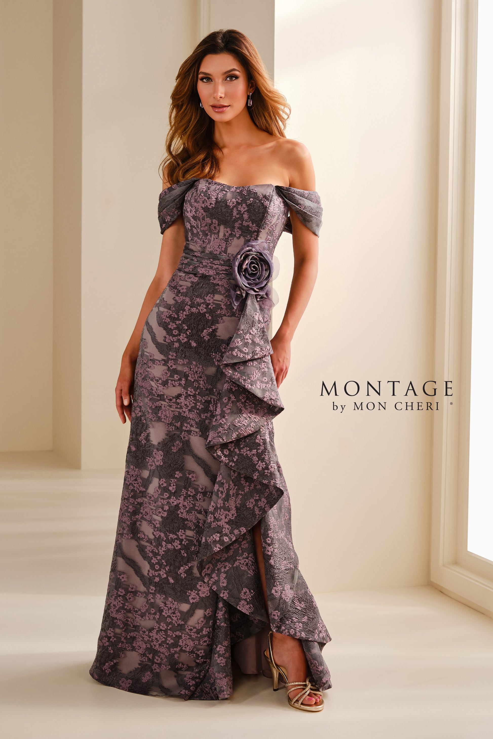 Montage M3103 Pleated Long Formal Ruffle Evening Gown