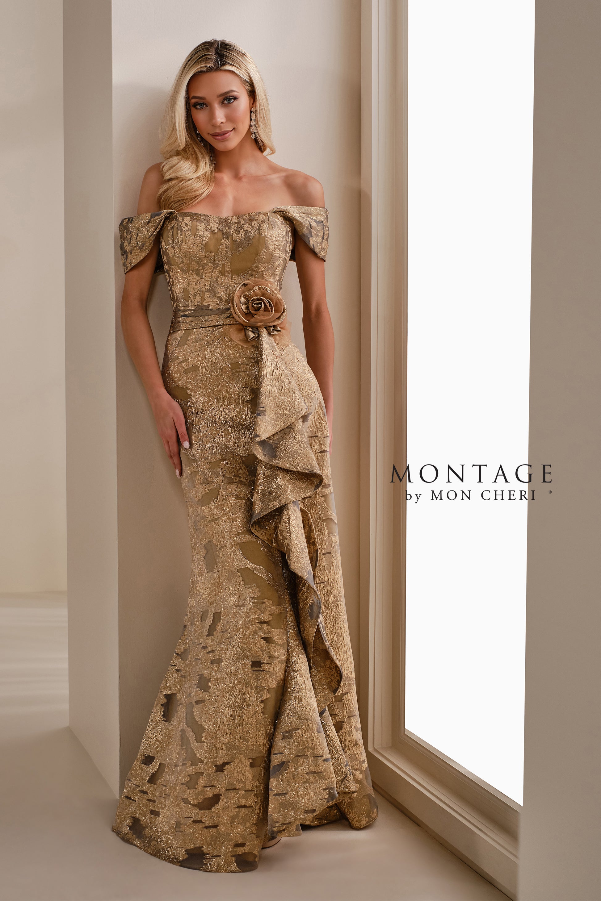 Montage M3103 Pleated Long Formal Ruffle Evening Gown