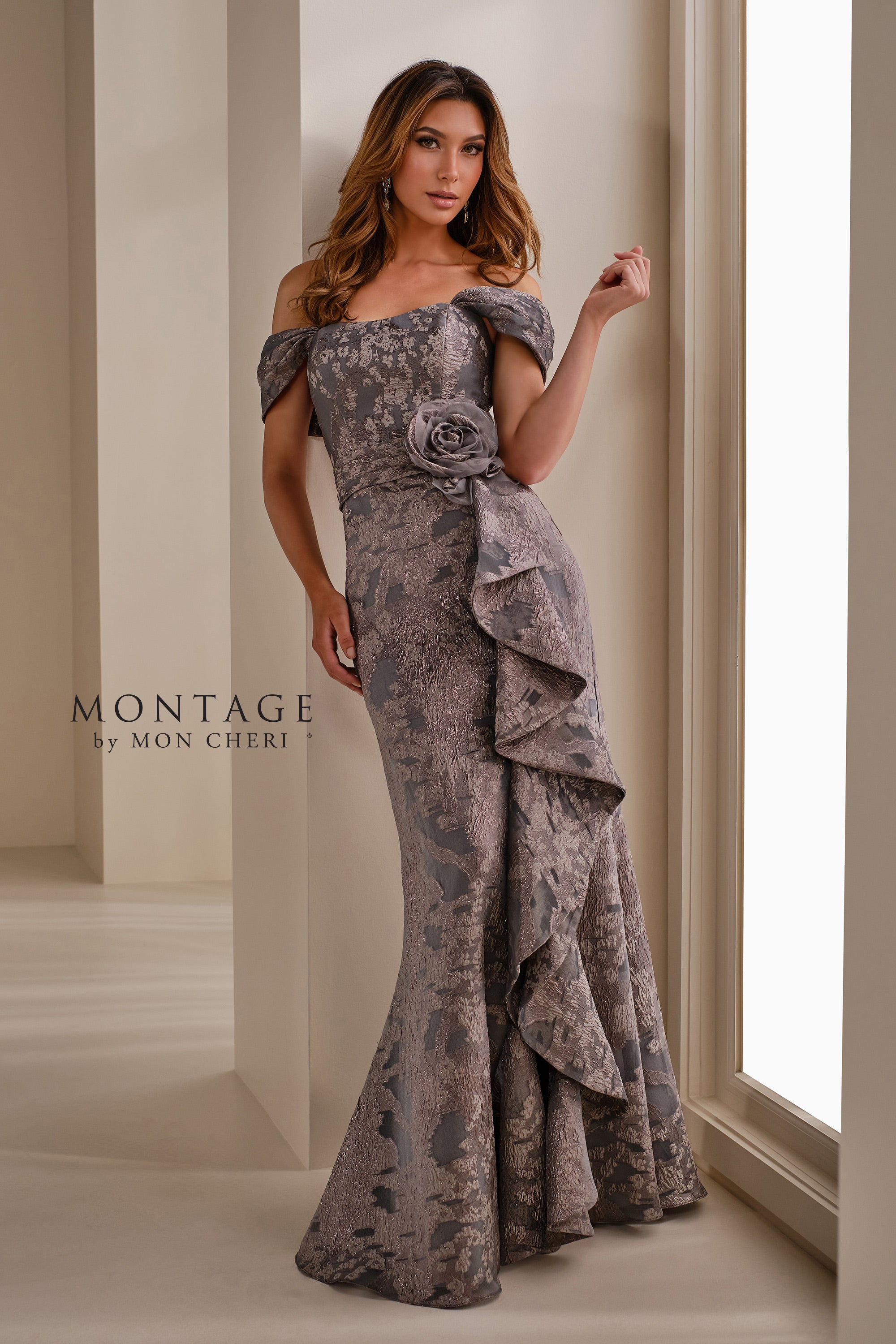 Formal Dresses Pleated Long Formal Ruffle Evening Gown Taupe