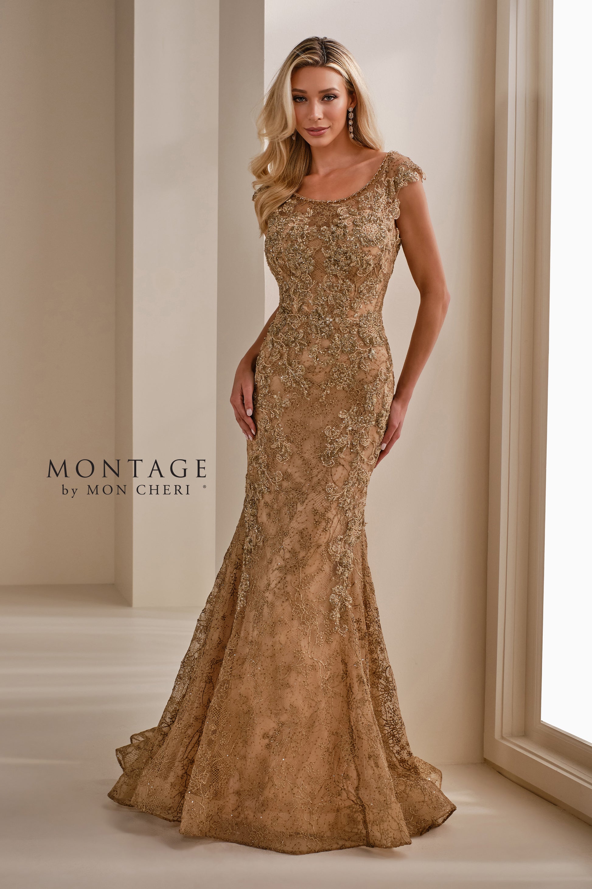 Montage M3109 Mermaid Long Mother of the Bride Formal Sequin Lace Dress