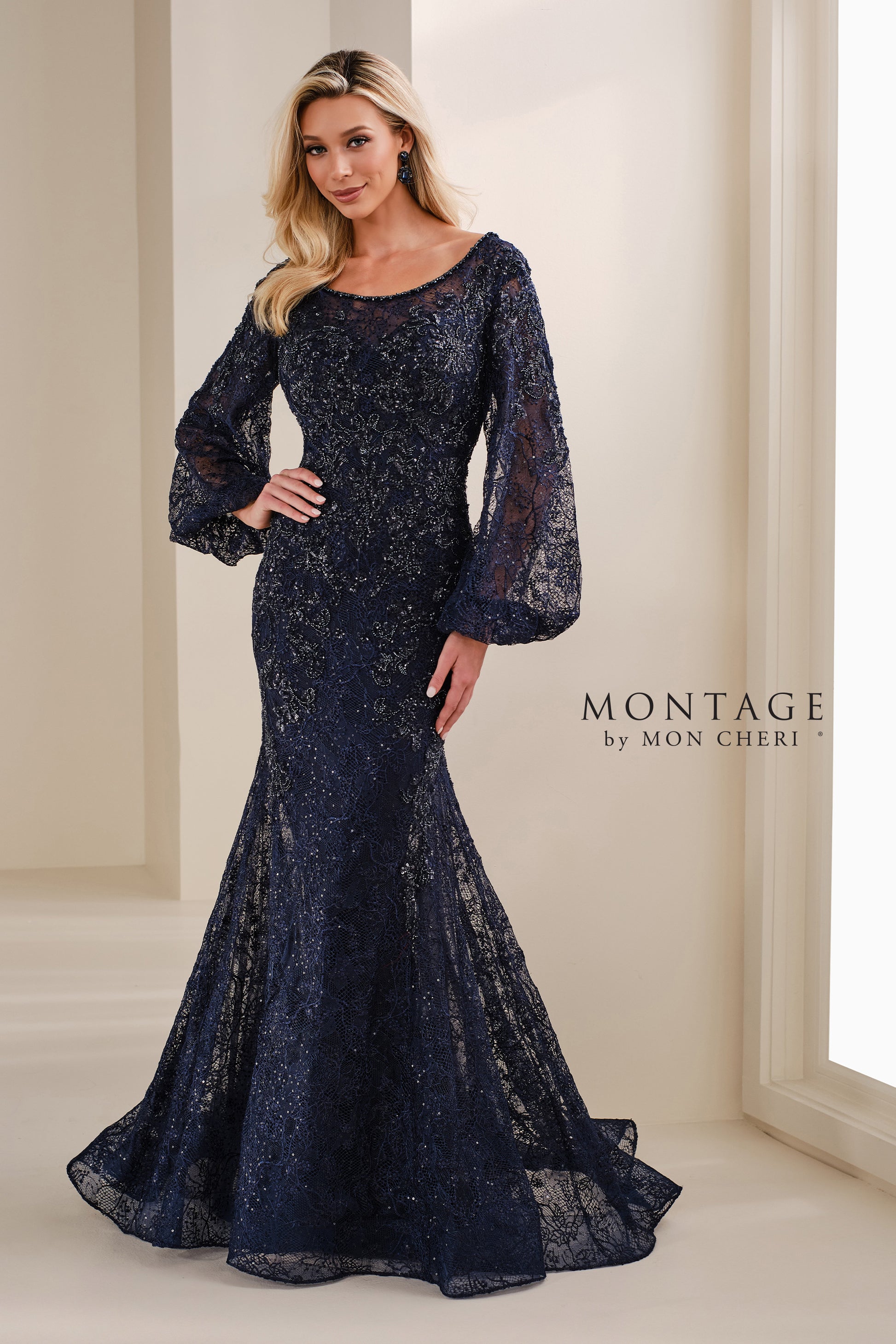 Montage M3109 Mermaid Long Mother of the Bride Formal Sequin Lace Dress