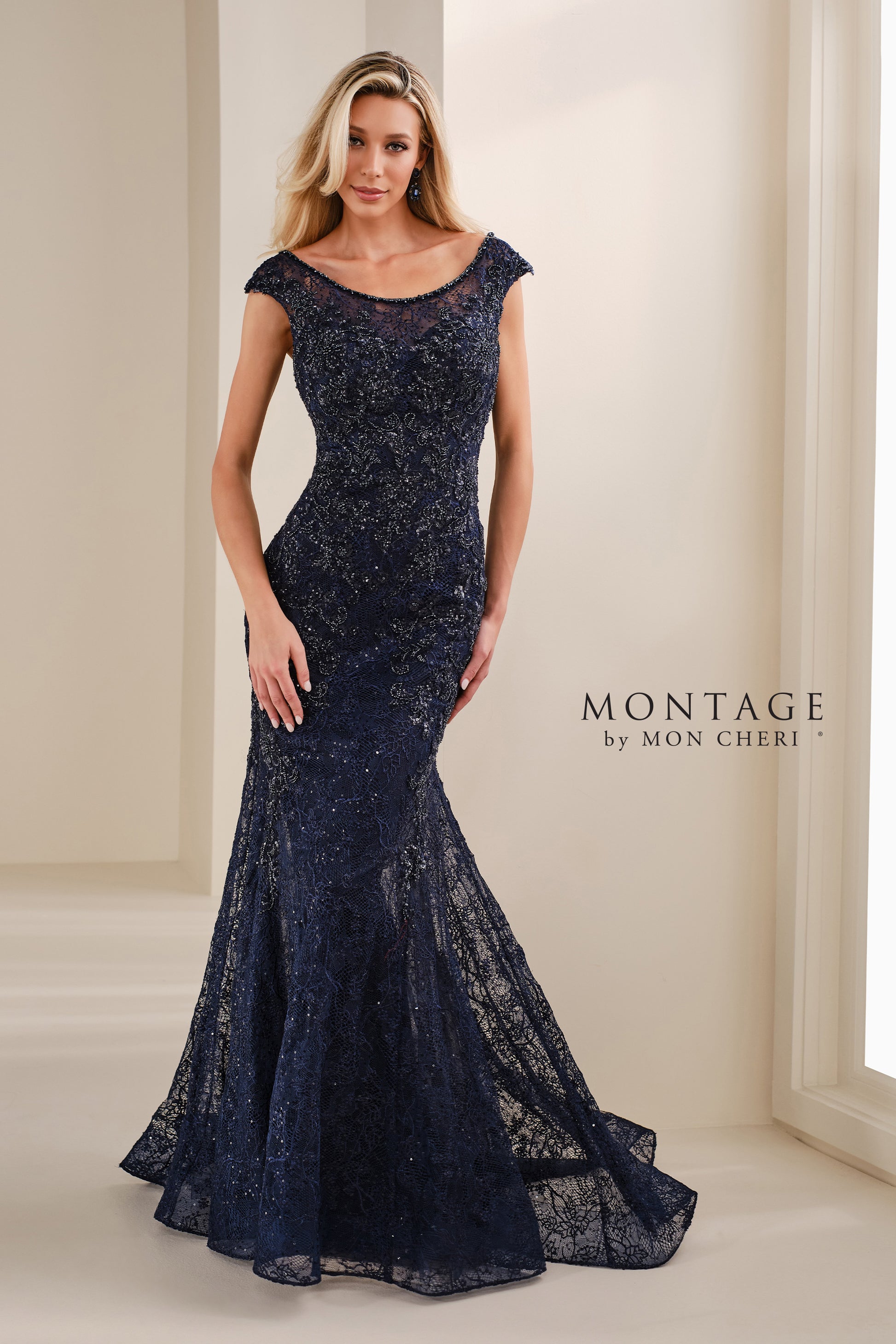 Montage M3109 Mermaid Long Mother of the Bride Formal Sequin Lace Dress