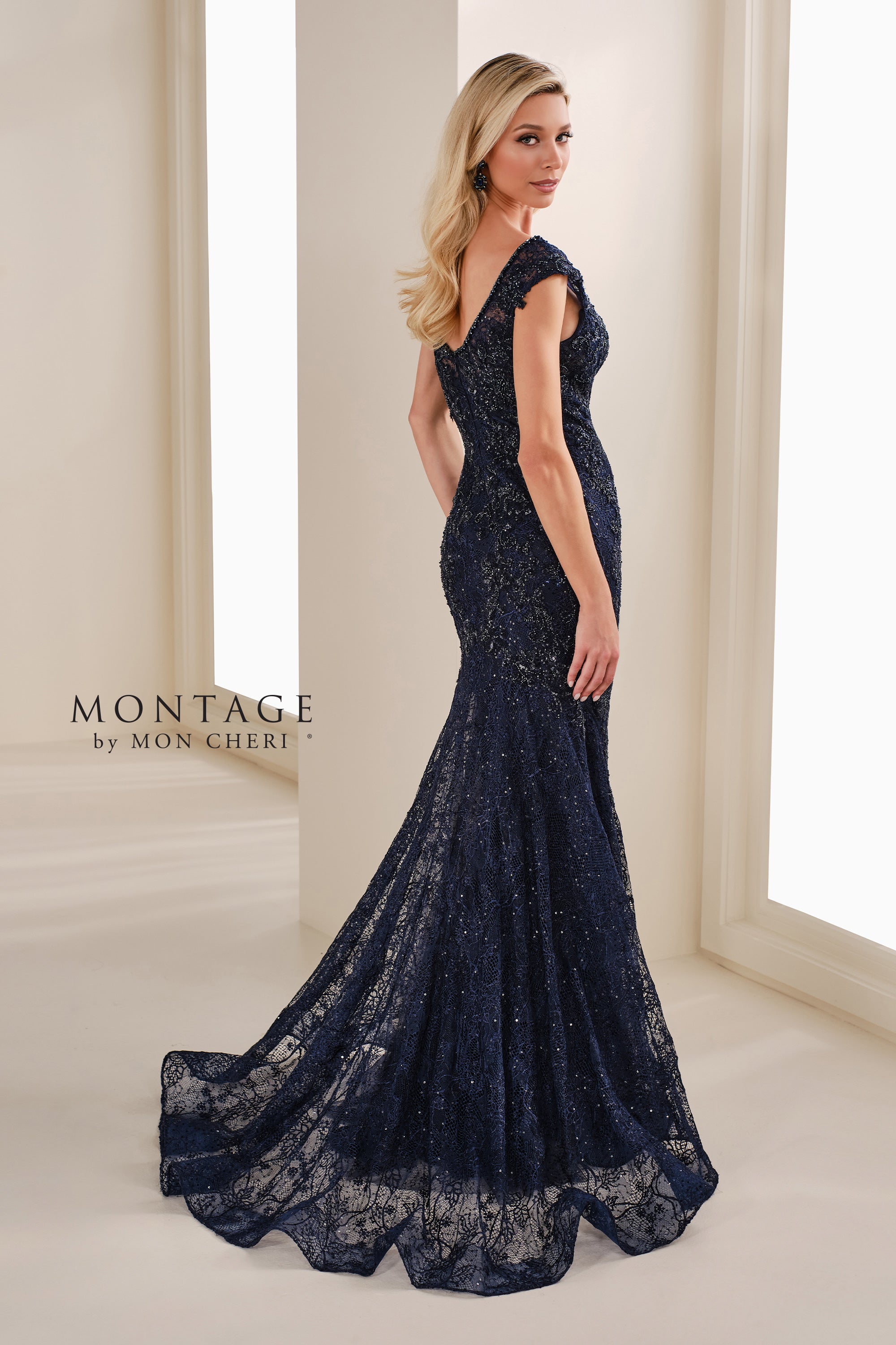 Mother of the Bride Dresses Mermaid Long Mother of the Bride Formal Sequin LaceDress Navy Blue