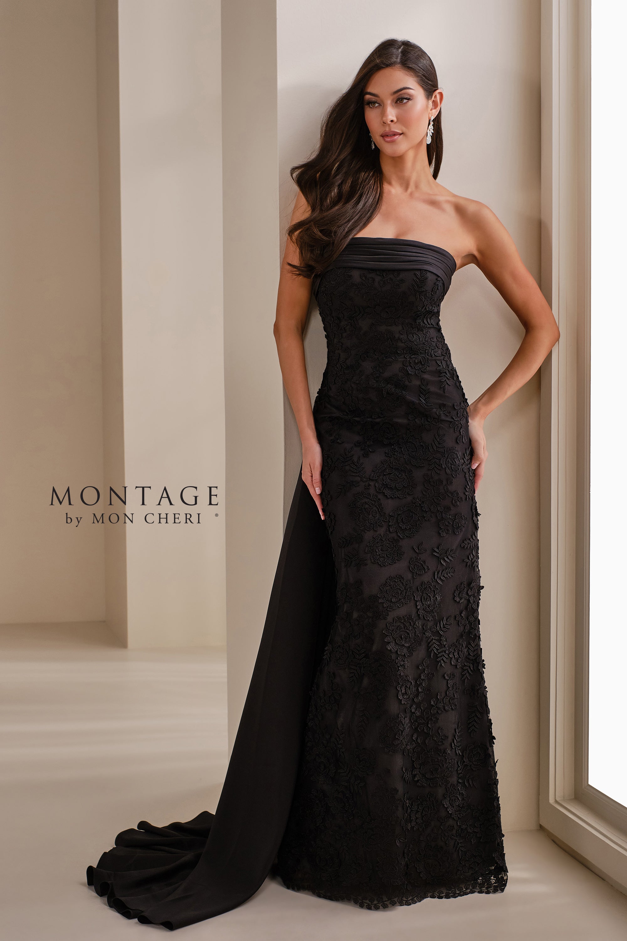 Montage M3110 Long Pleated Formal Fitted Evening Dress - Black/Pewter / 6 Montage M3110 Long Pleated Formal Fitted Evening Dress - Black/Pewter / 6