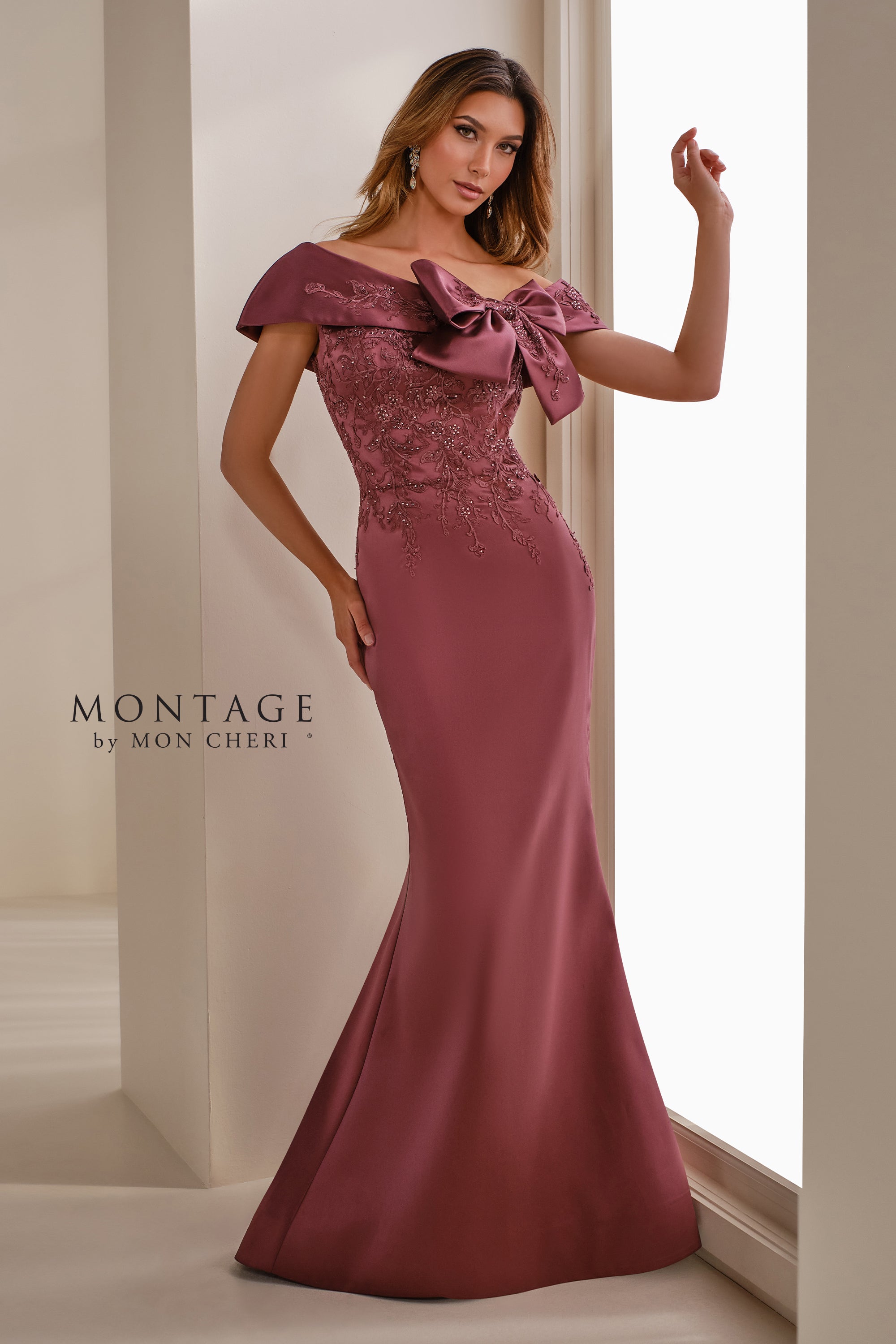 Montage M3111 Mermaid Long Formal Beaded Applique Evening Dress - Raisin / 20W Montage M3111 Mermaid Long Formal Beaded Applique Evening Dress - Raisin / 20W