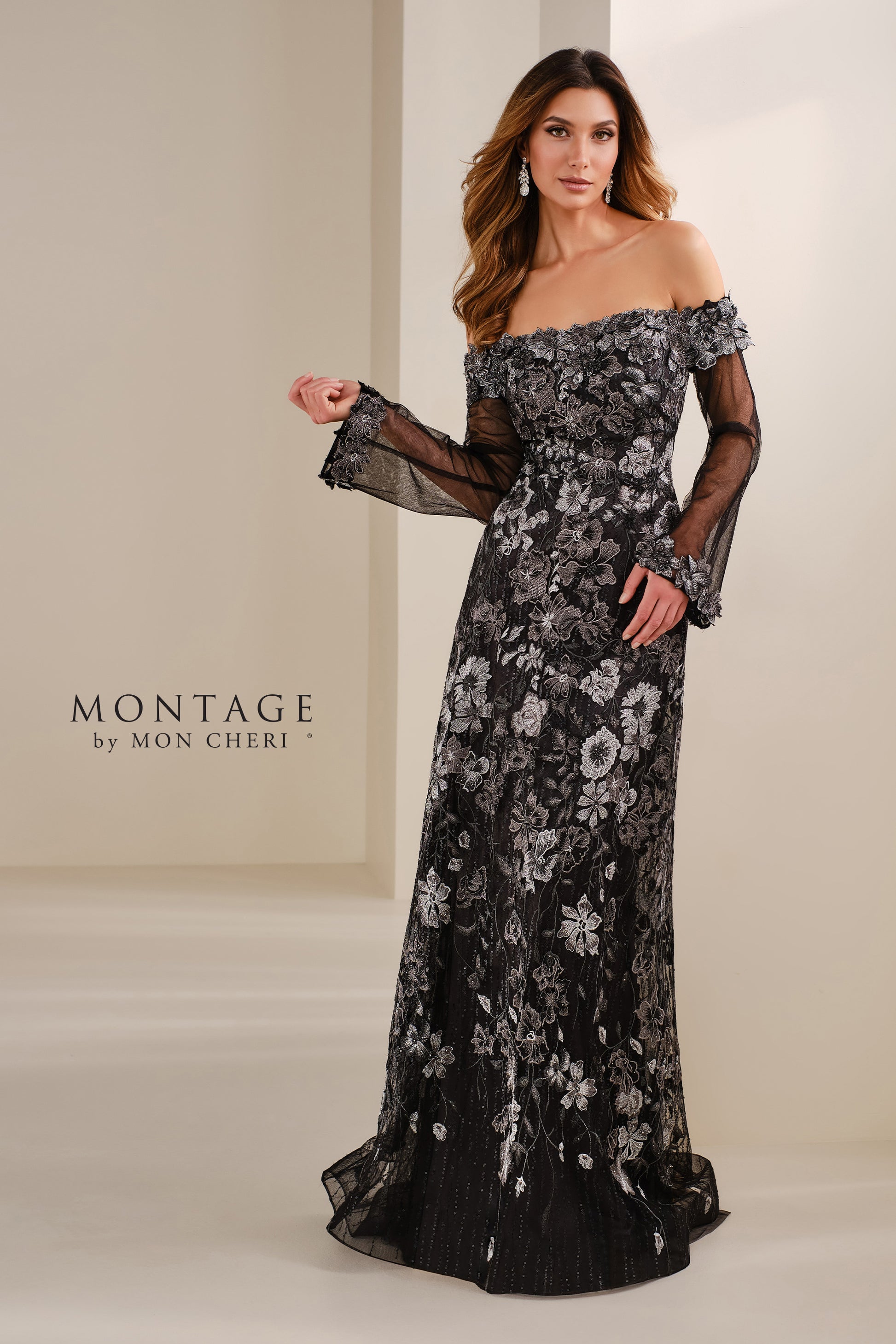 Montage M3112 A Line Long Formal Sequin Evening Gown