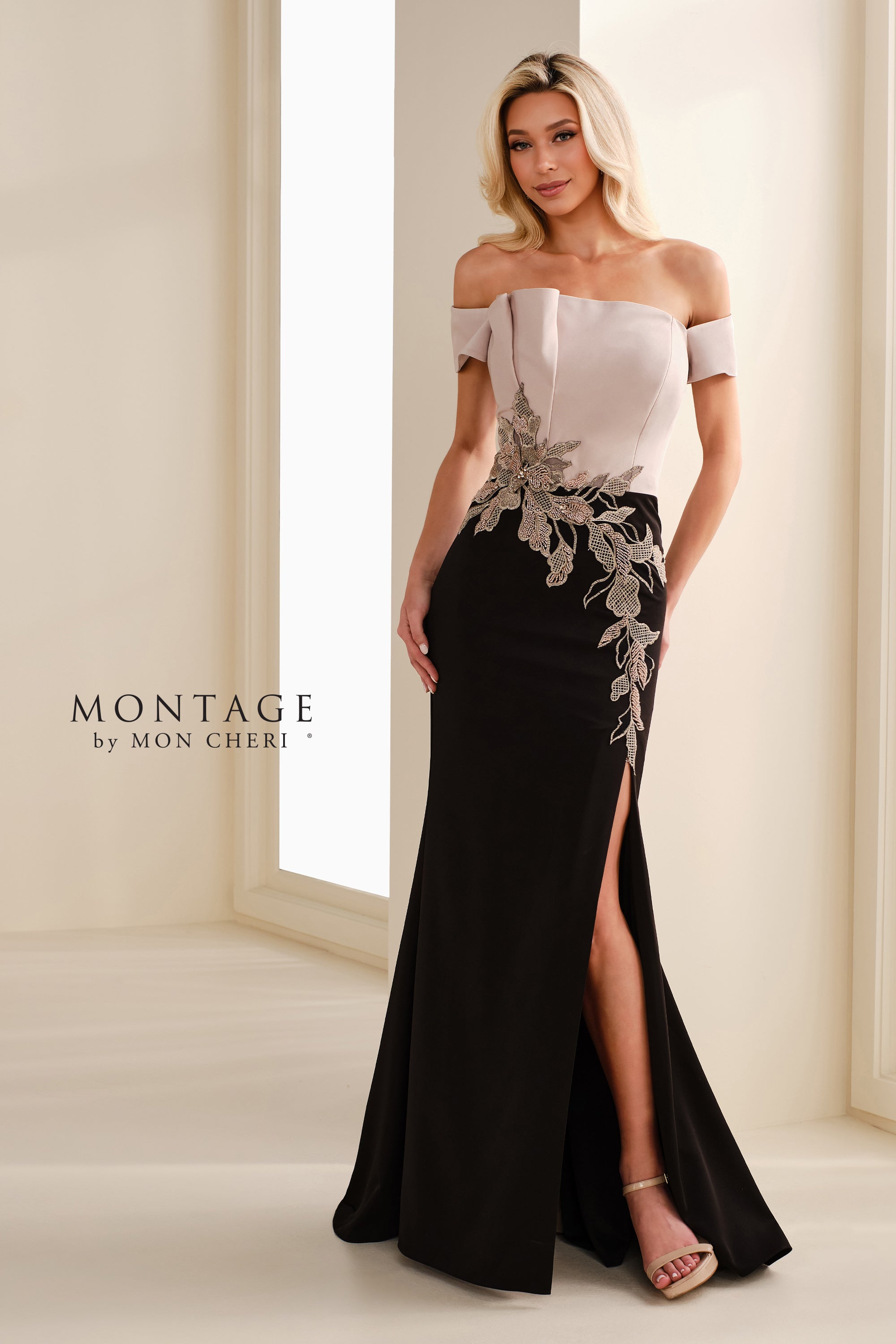 Formal Dresses Long Formal Beaded Lace Applique Evening Dress Mink/Black