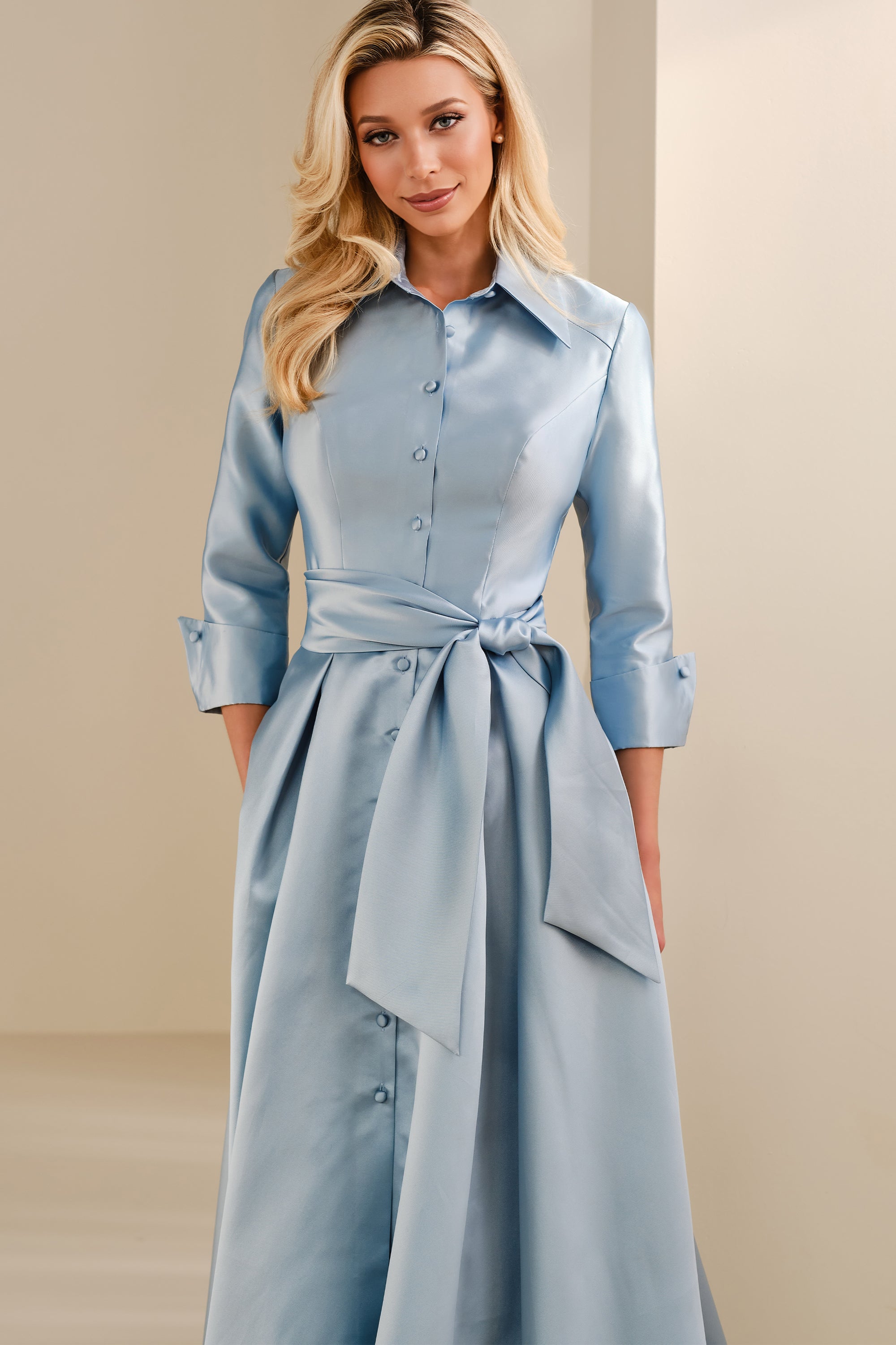 Montage M3114 Pleated Long Mother of the Bride A Line Formal Dress - Sapphire / 18