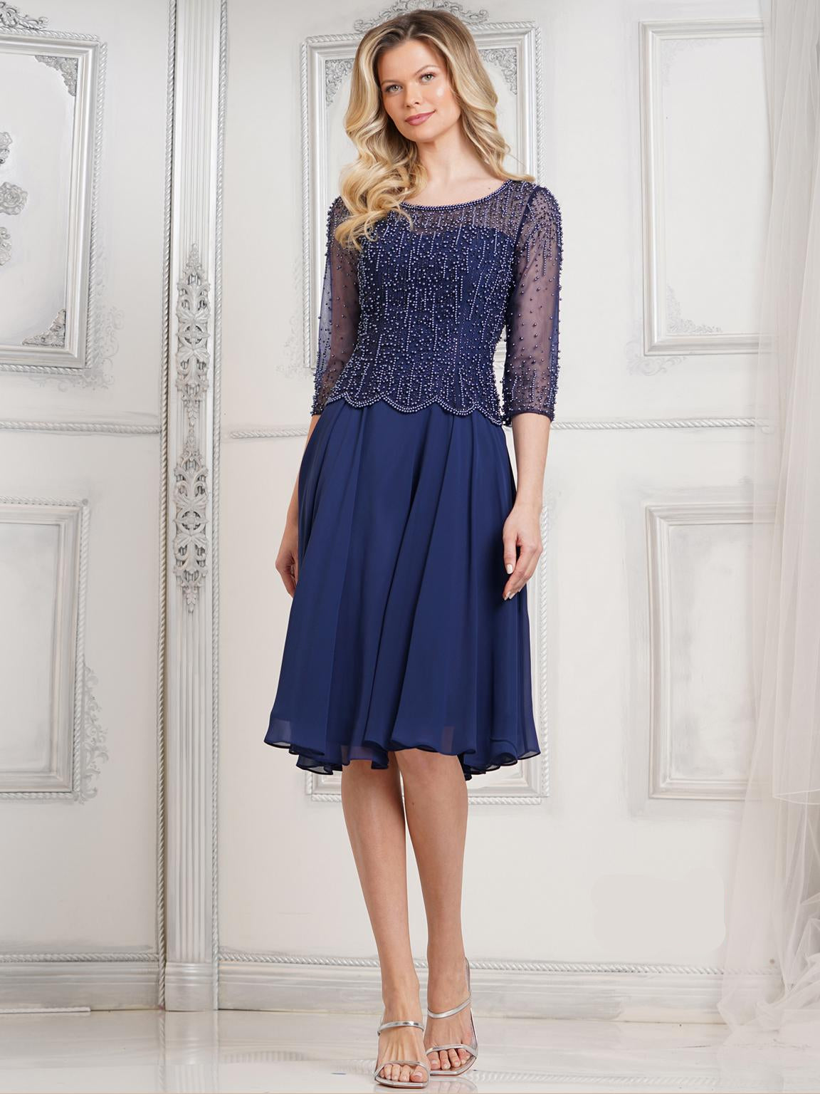 Marsoni M312S Short Beaded A Line Cocktail Dress - Navy / 24 Marsoni M312S Short Beaded A Line Cocktail Dress - Navy / 24