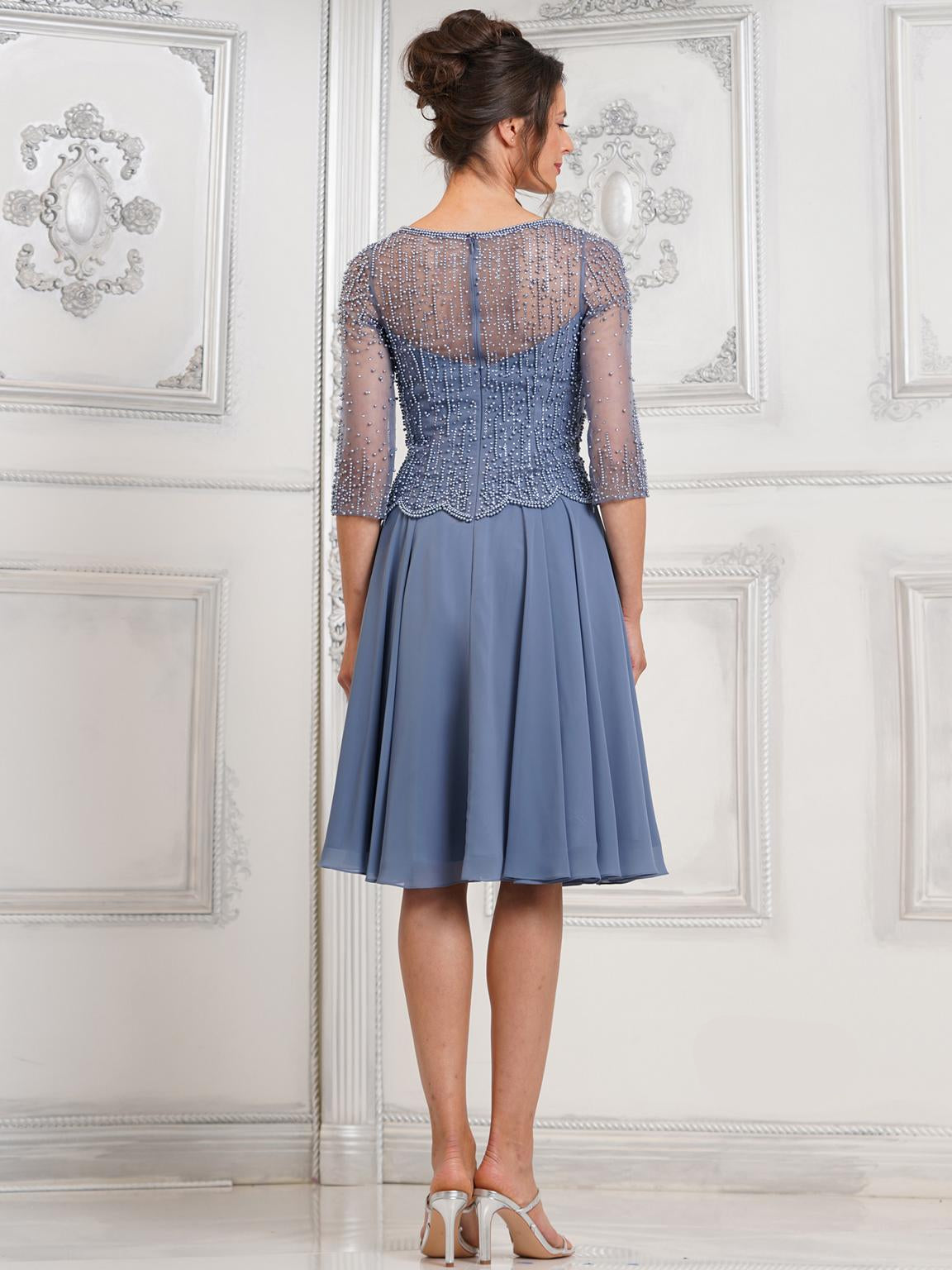 Mother of the Bride Dresses Cocktail Short Beaded A Line Mother of the Bride Dress  Slate Blue