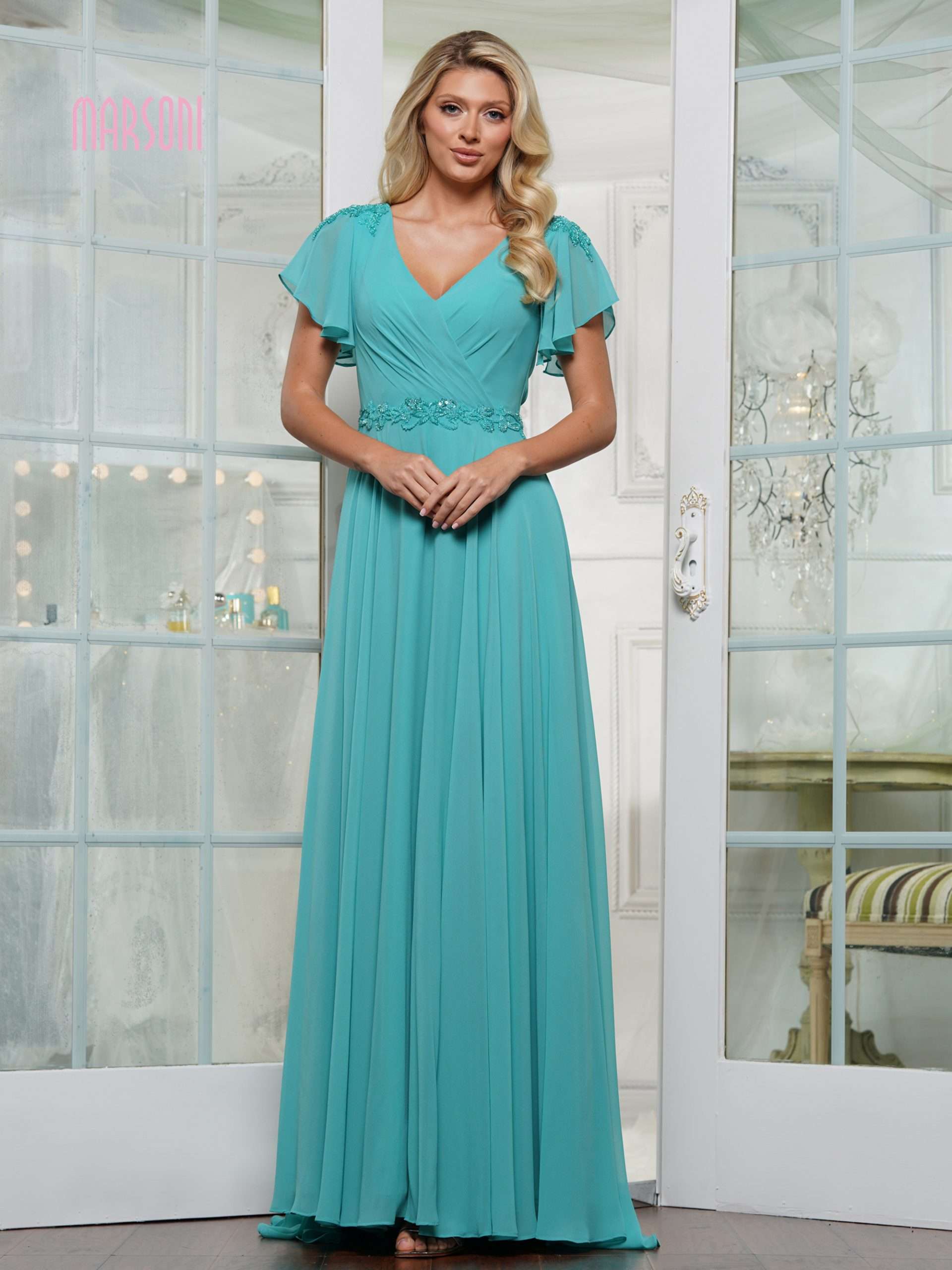 Marsoni M328  Modest A Line Long Formal Mother of the Bride Dress