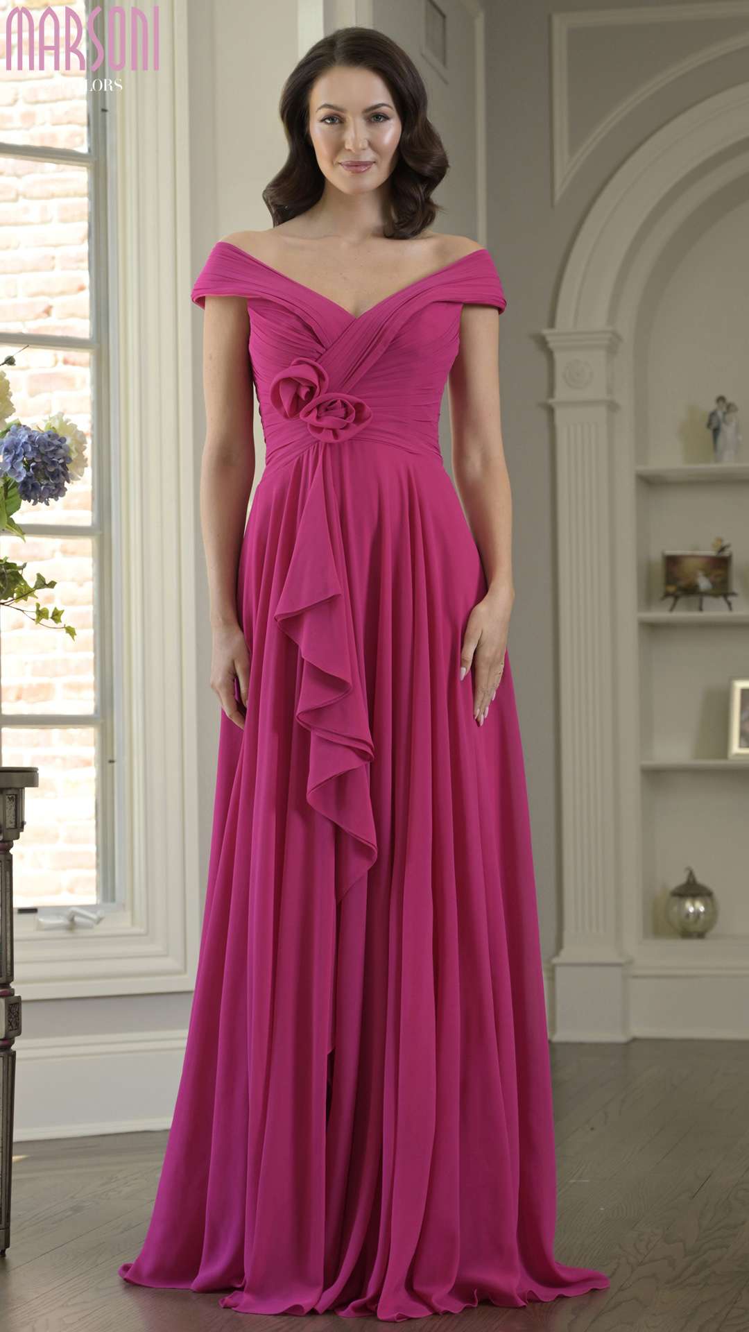 Formal Dresses Long 3D Floral Prom Ruffle Formal Dress Fuchsia