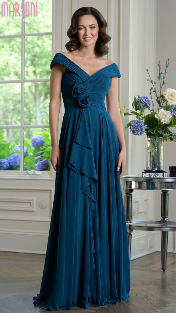Marsoni M333 Long 3D Floral A Line Ruffle Formal Dress