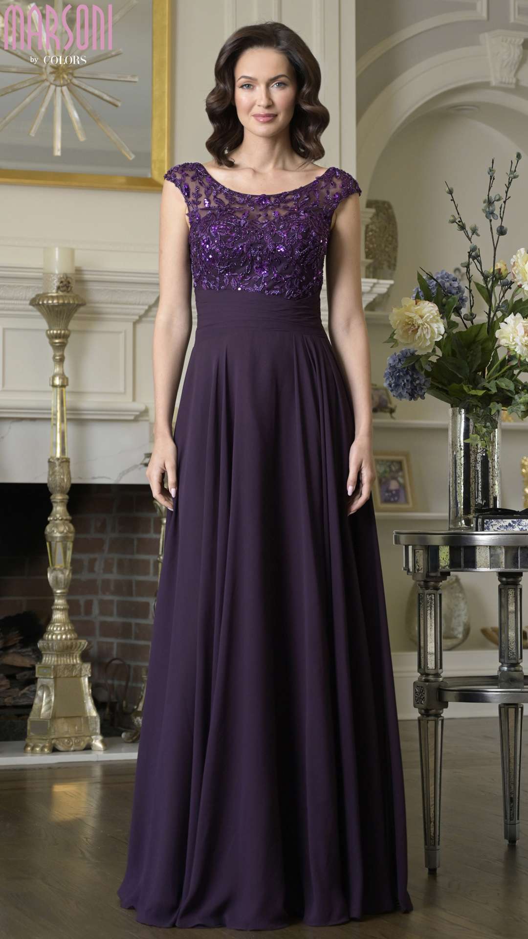 Formal Dresses Long Beaded A Line Lace Formal Dress Eggplant