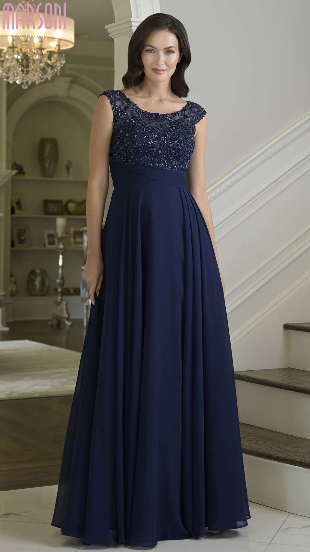 Formal Dresses Long Beaded A Line Lace Formal Dress Navy