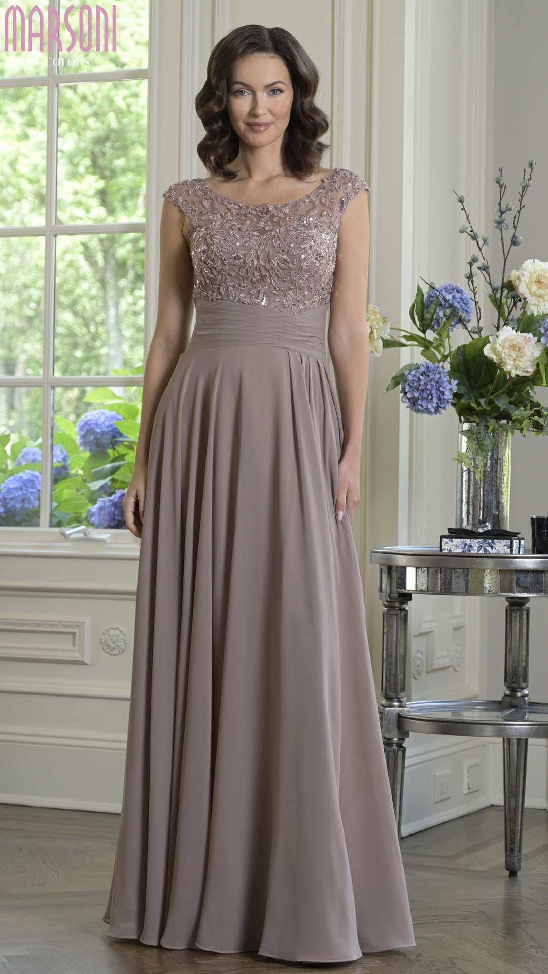 Formal Dresses Long Beaded A Line Lace Formal Dress Taupe