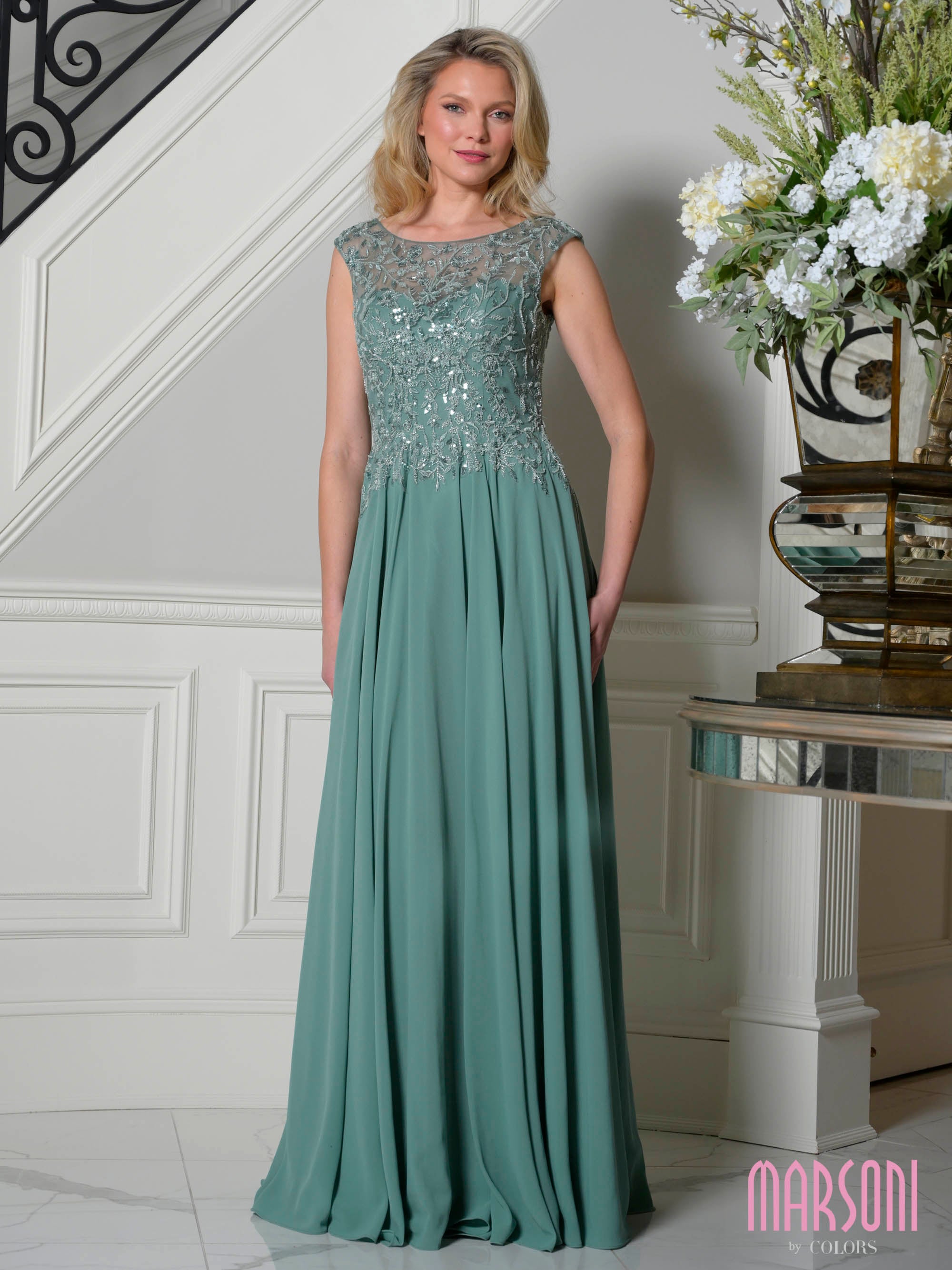 Formal Dresses Beaded Long Prom Lace A Line Formal Dress Sage