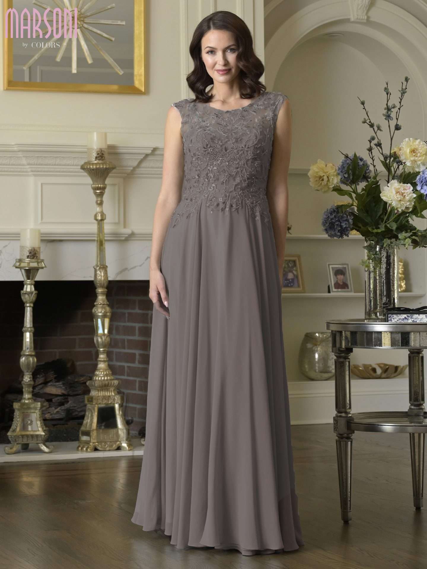 Formal Dresses Beaded Long Prom Lace A Line Formal Dress Dark Taupe