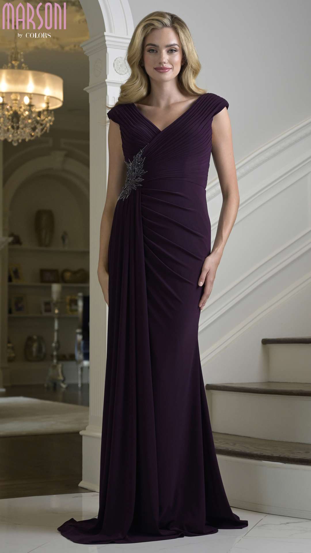 Mother of the Bride Dresses Long Formal Beaded Ruffle Mother of the Bride Dress Eggplant