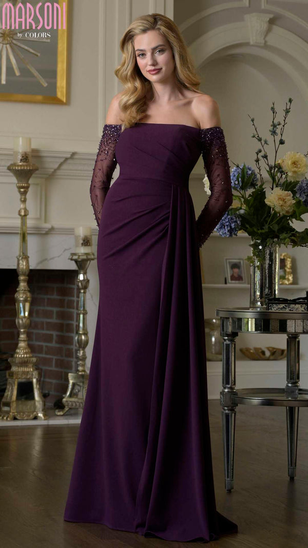 Marsoni M344 Beaded A Line Long Formal Evening Dress