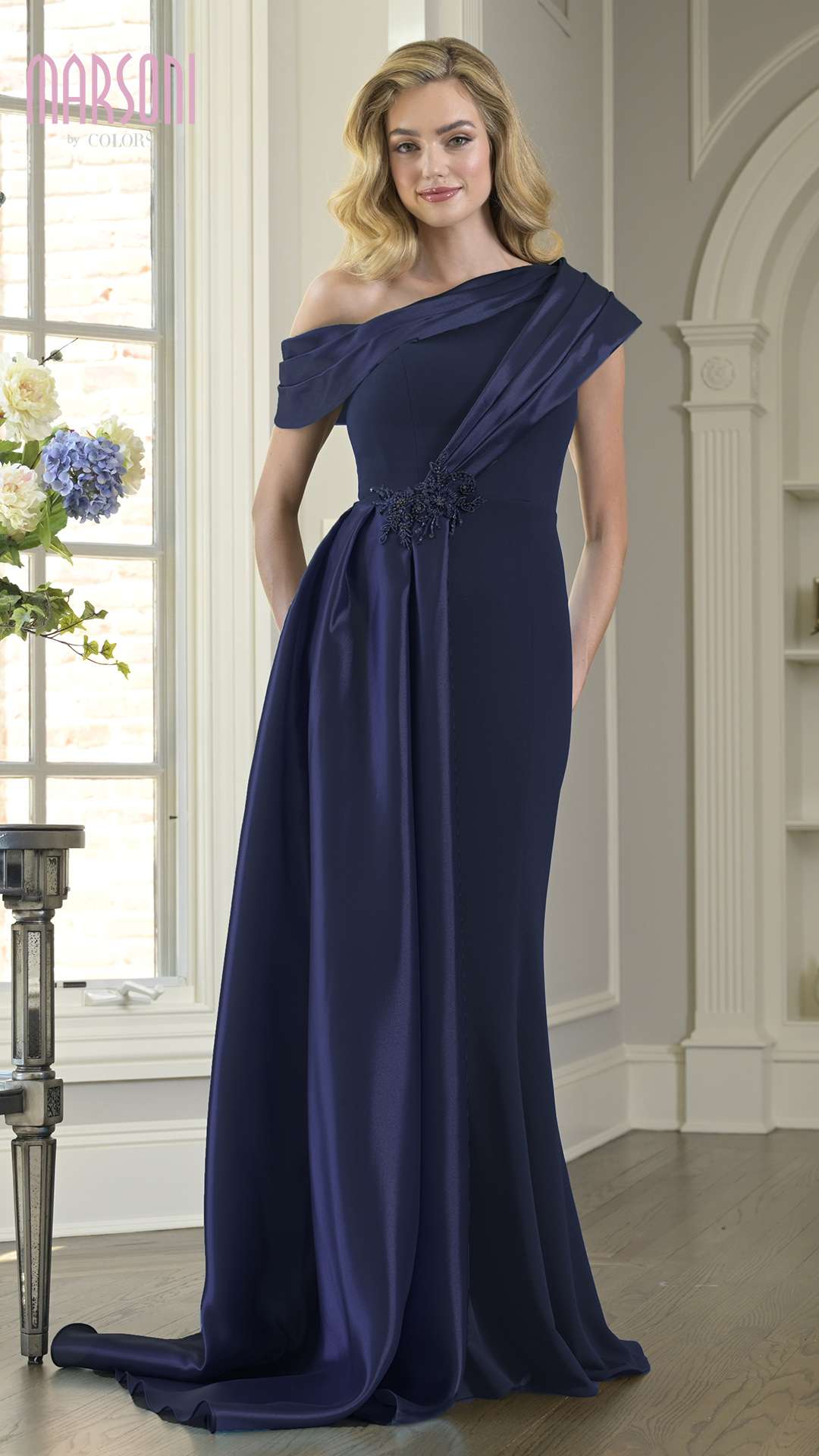 Formal Dresses Beaded Ruffle Long Prom Formal Dress Navy