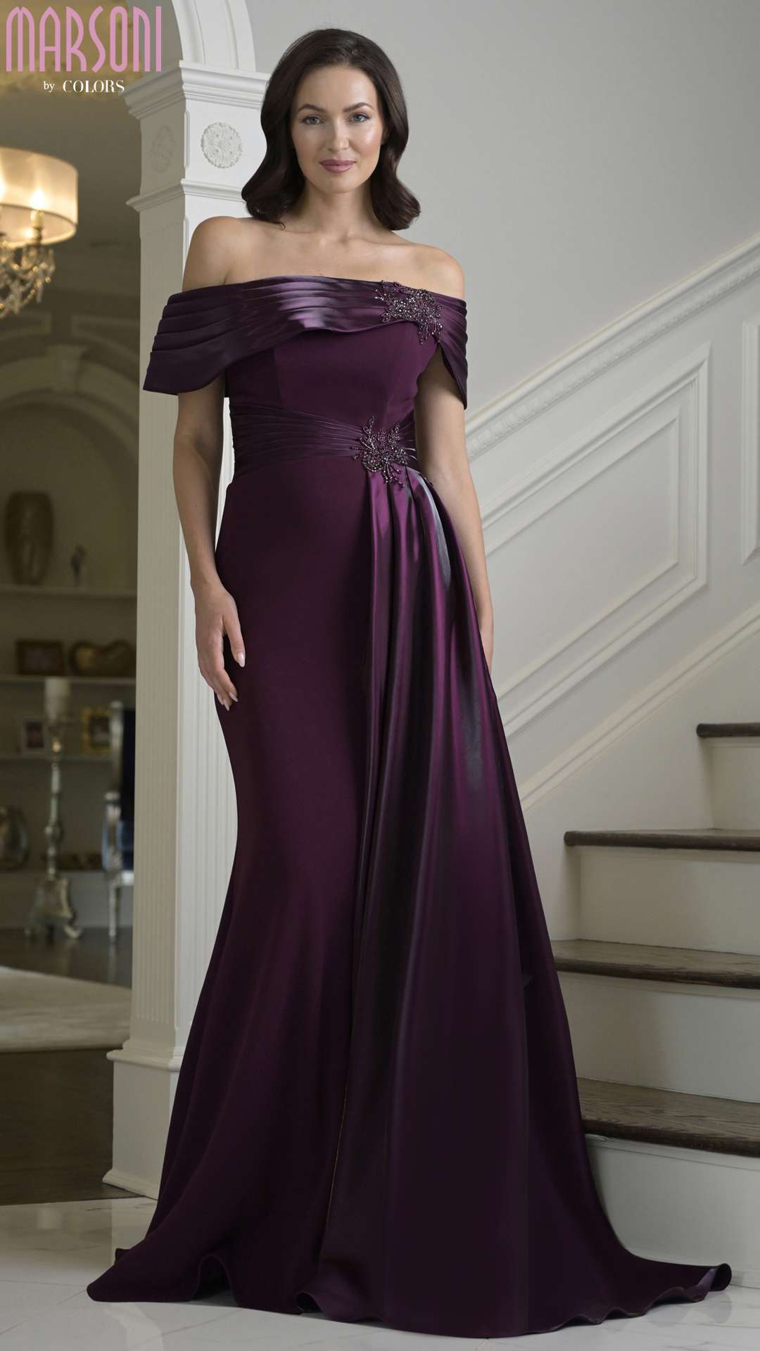 Formal Dresses Beaded Fitted Ruffle Long Prom Formal Dress Aubergine