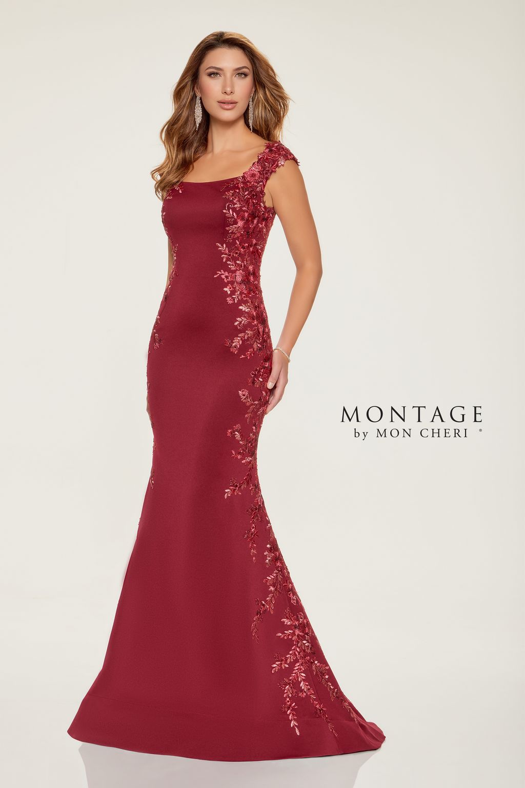 Montage M847 Long Floral Lace Formal Dress