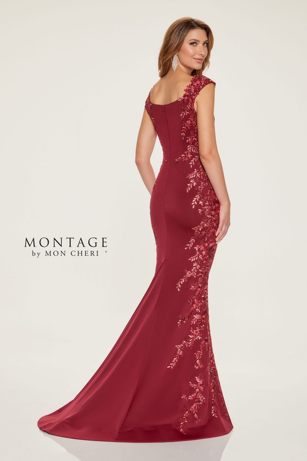 Montage M847 Long Floral Lace Formal Dress