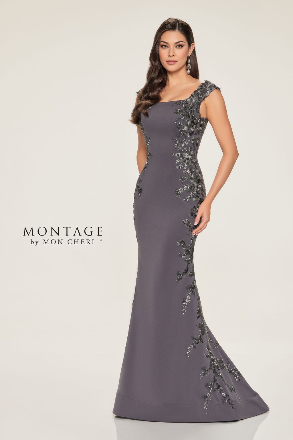 Montage M847 Long Floral Lace Formal Dress