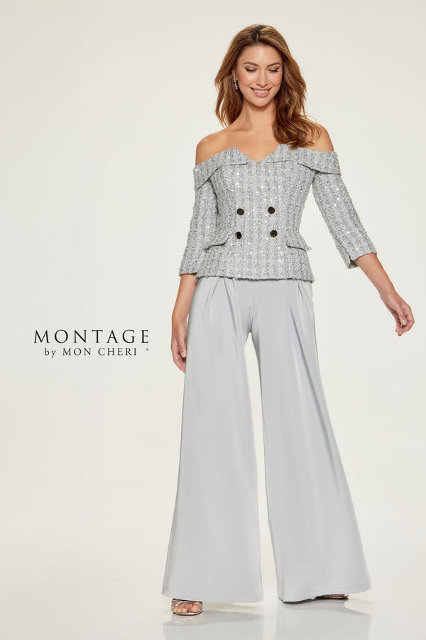 Montage M849 Long Wide Leg Sequin Mother of the Bride Formal Pant Suit