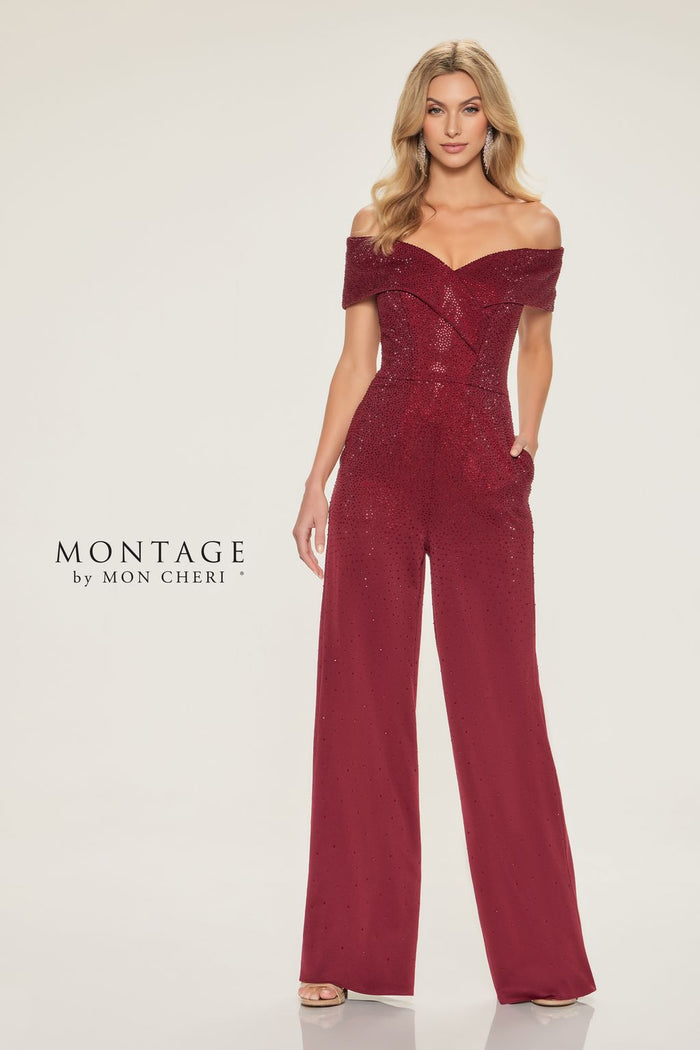 Jumpsuit Long Wide Leg Evening Formal Jumpsuit Bordeaux