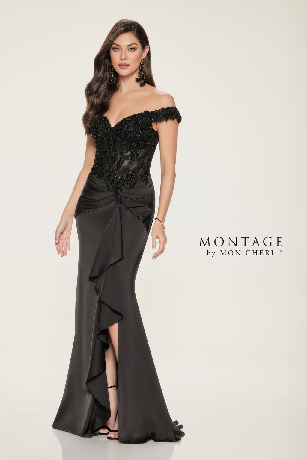 Montage M852 Beaded Long Lace Formal Dress
