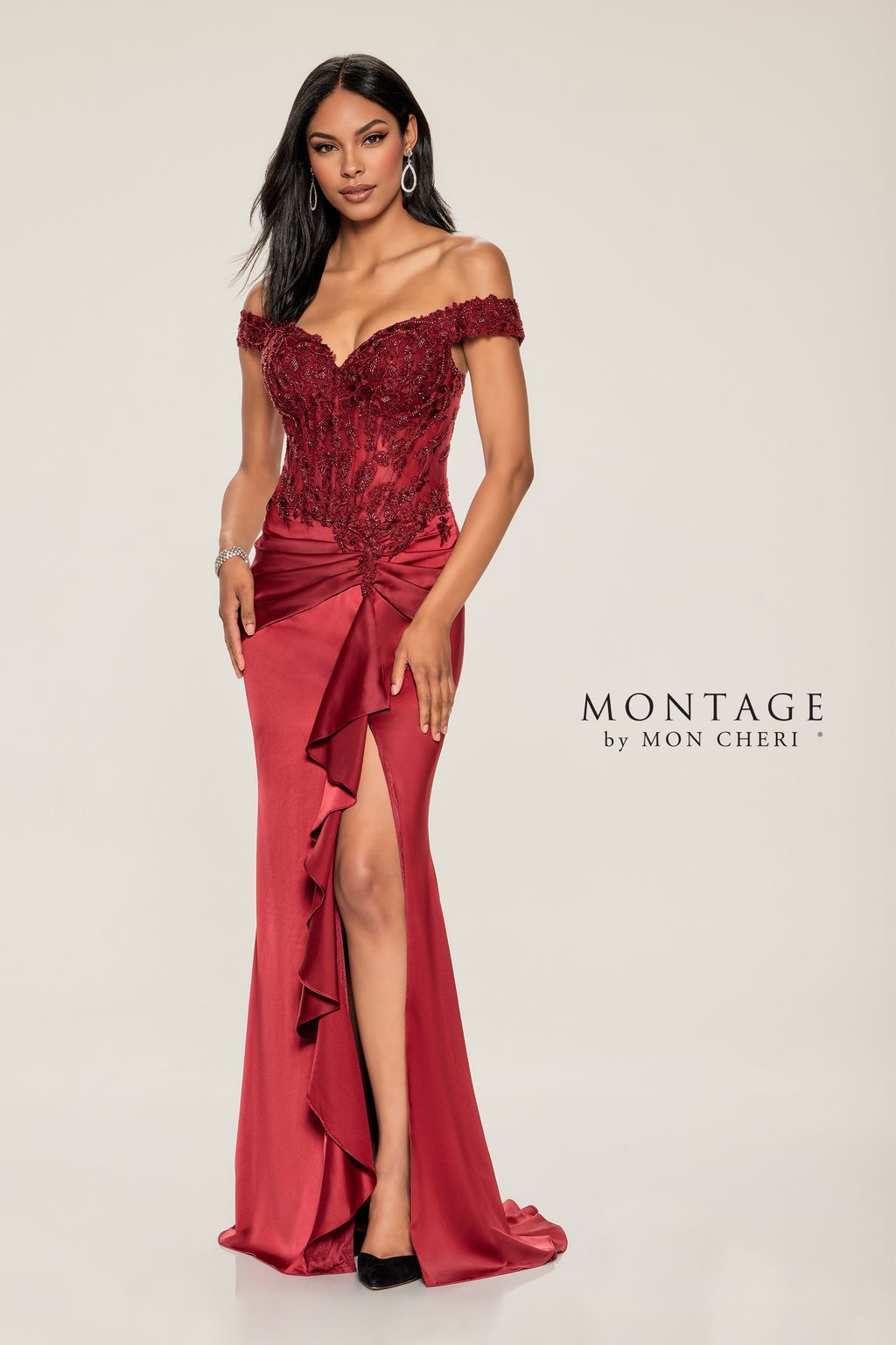 Montage M852 Beaded Long Lace Formal Dress