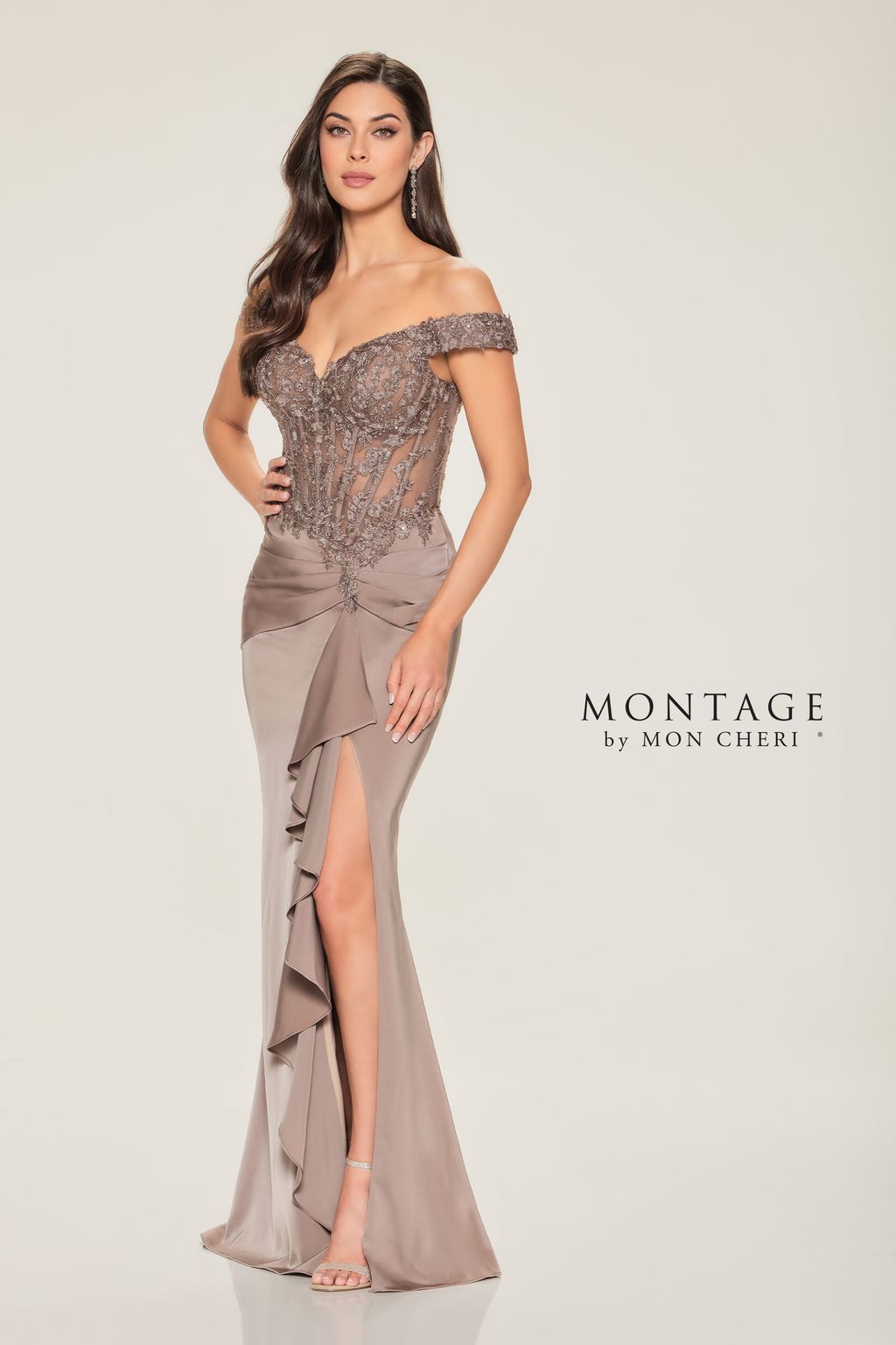 Montage M852 Beaded Long Lace Formal Dress