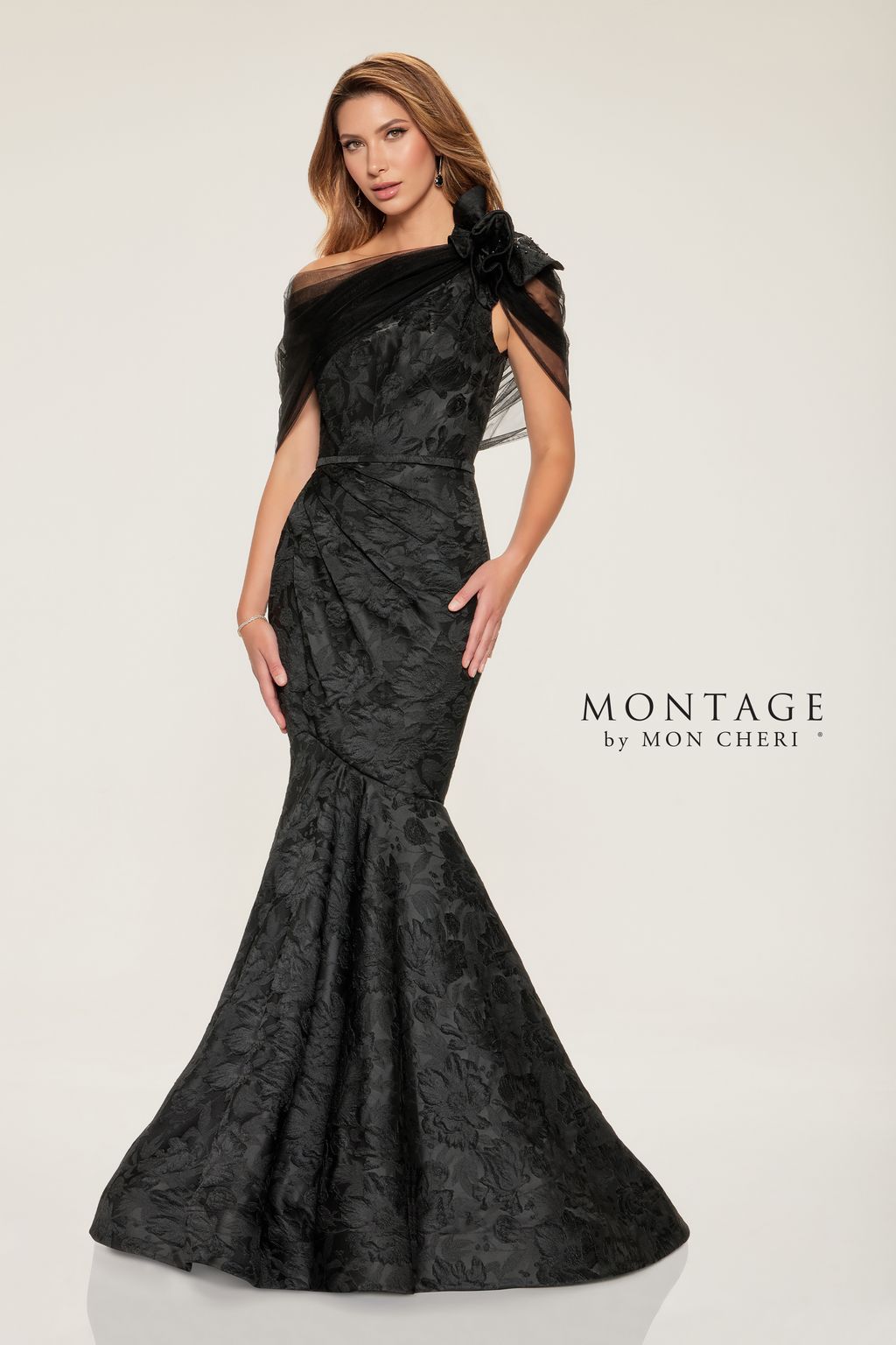 Montage M853 Fitted Long Beaded Belt Formal Dress