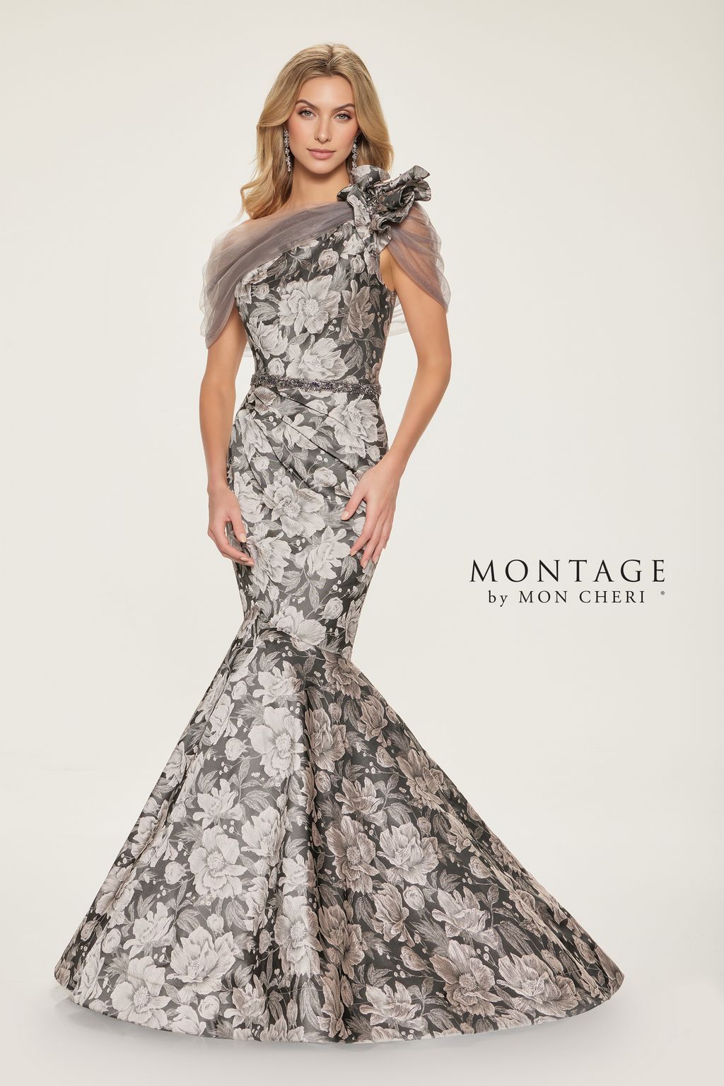 Montage M853 Fitted Long Beaded Belt Formal Dress