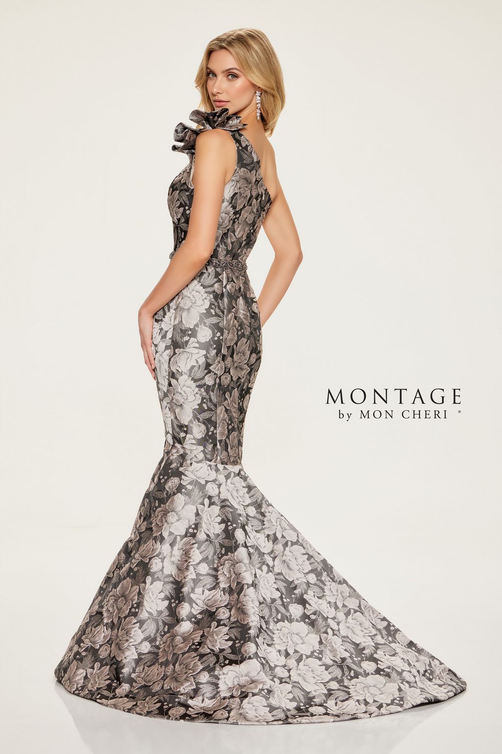 Montage M853 Fitted Long Beaded Belt Formal Dress
