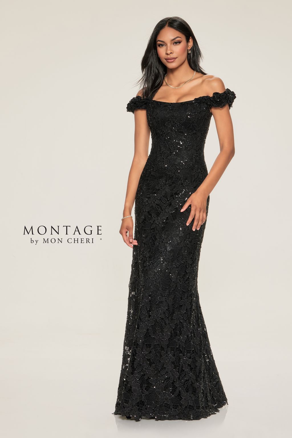 Montage M854 A Line Sequin Long Formal Dress - Black / 12 Montage M854 A Line Sequin Long Formal Dress - Black / 12