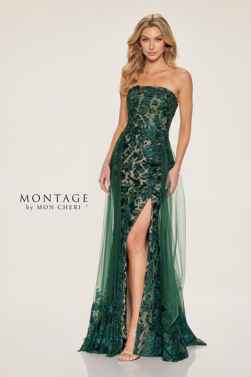 Montage M857 Sequin Long Glitter Mermaid Formal Dress - Hunter Green/Nude / 16 Montage M857 Sequin Long Glitter Mermaid Formal Dress - Hunter Green/Nude / 16
