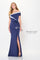 Formal Dresses Formal Long 3D Floral Applique Evening Peplum Dress Navy Blue/Silver