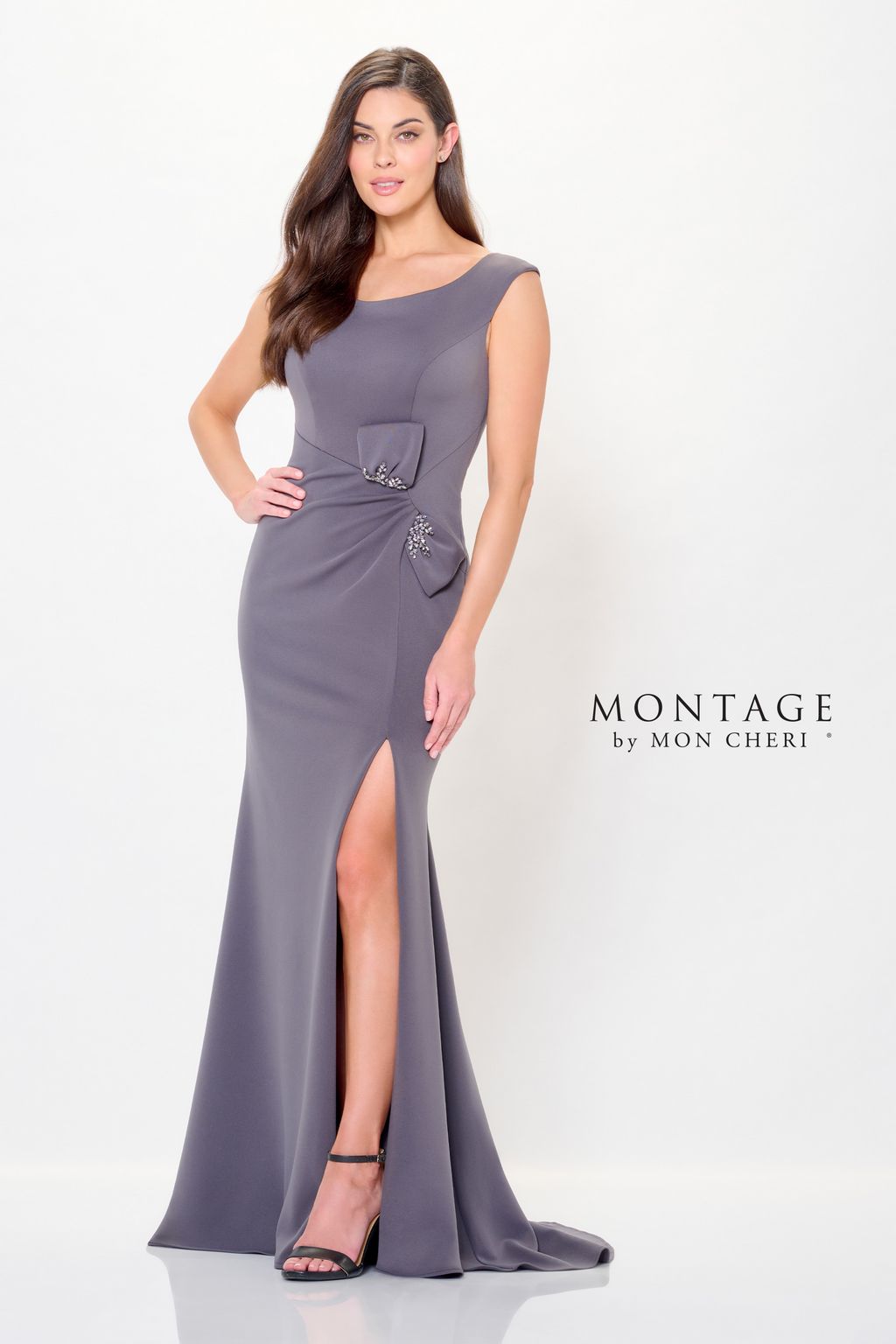 Formal Dresses Long Fitted Formal Beaded Evening Dress Charcoal